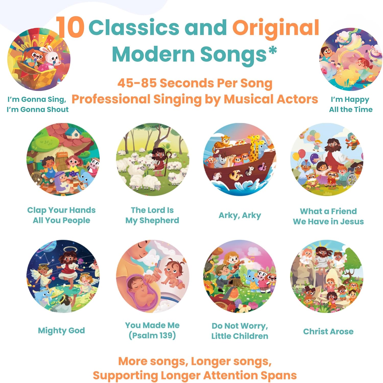 GO GO Songs of Creation and Praise: Christian Baby Books with 10 Songs, Singing Toy, Sound Play for Ages 1-5, Musical Learning, and Interactive Praise Gift for Kids, Bible for Toddlers 1-3
