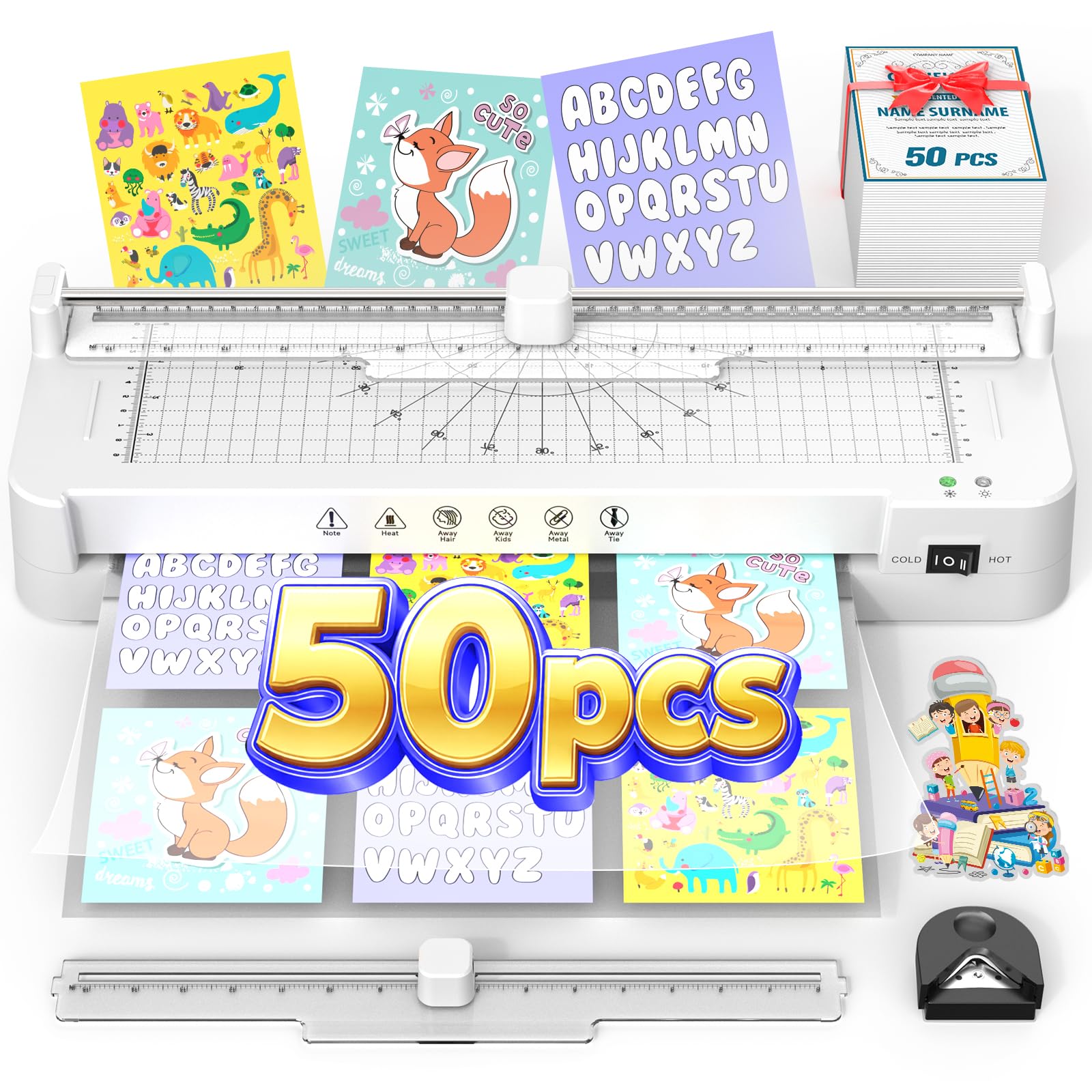 Photo 1 of 13 Inch Laminator Machine with Sheets 50pcs, Paper Trimmer Corner Rounder Scale Line, NTC Control 11x17 ABS Anti-Jam Dual Hot Cold Mode 90s Preheat Laminating Machine for A3A4A5A6 Teacher Home Office
