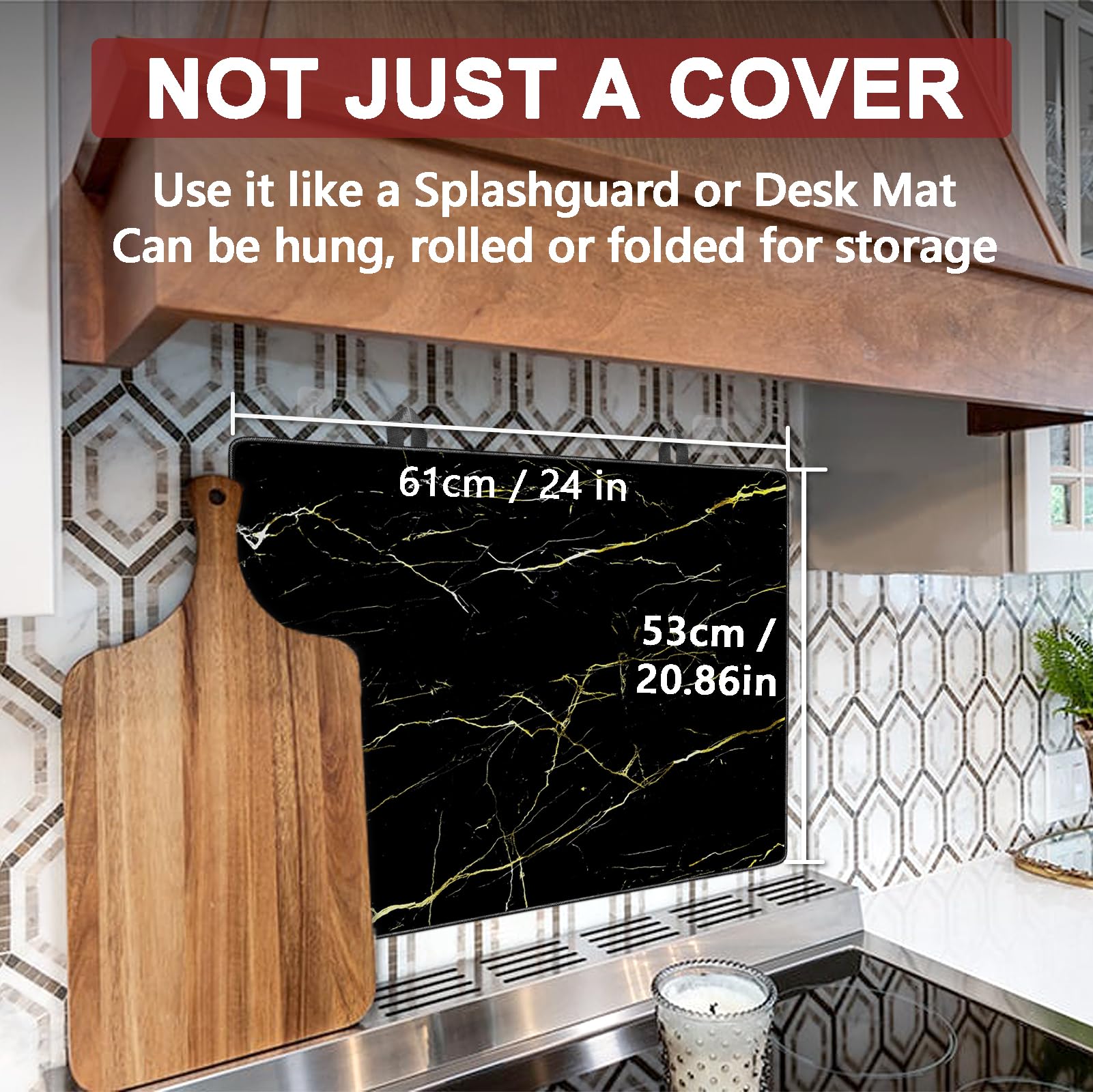 Graceall Copertura per piano cottura in vetroceramica a induzione 61 x 53 cm, tappetino protettivo per piano cottura elettrico in vetro con 2 ganci, resistente al calore, resistente ai graffi