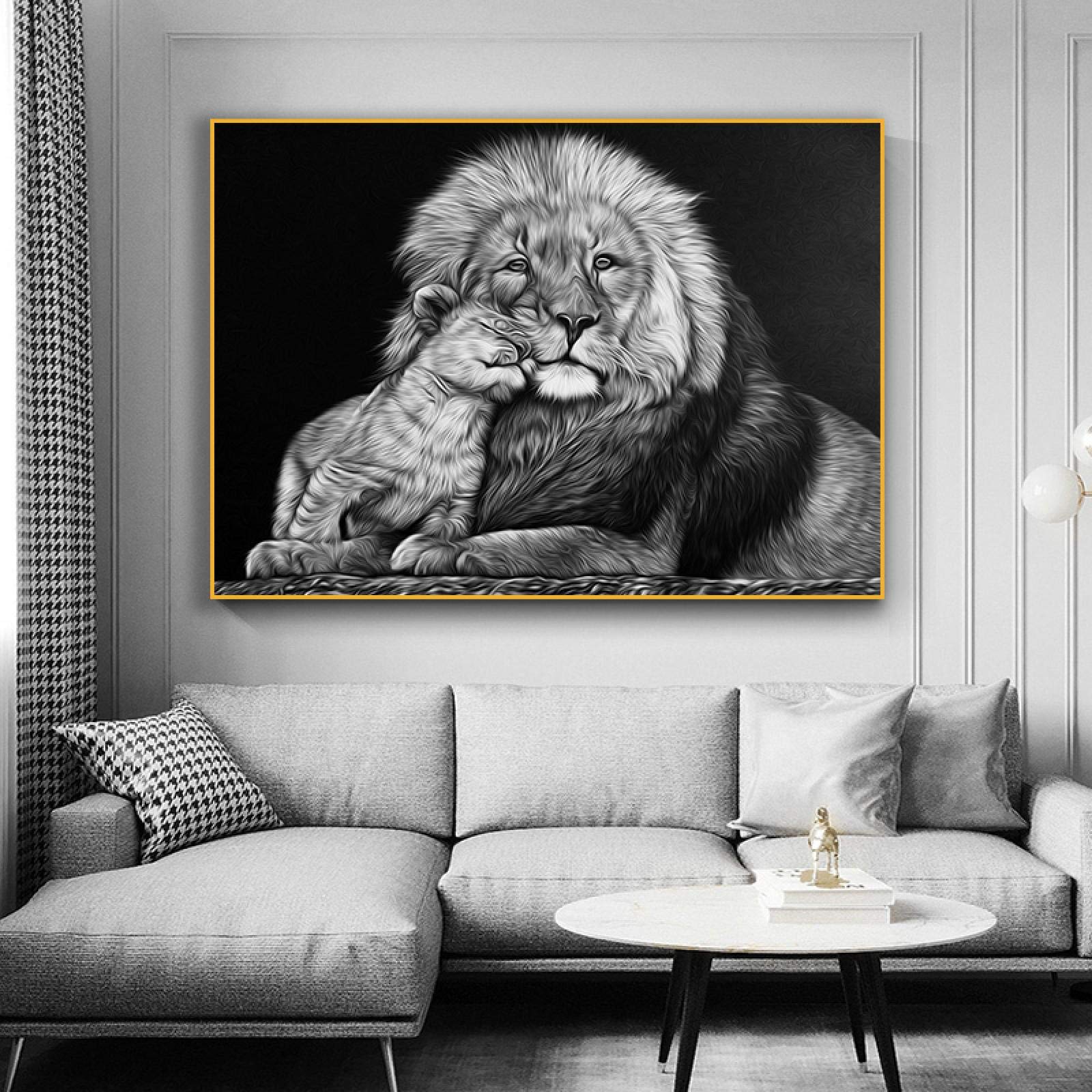 Löwen Leinwandbild Schwarz-Weiß, Set Kunstdrucke 30x40 Cm, Rahmenlos - Wanddekoration Für Wohnzimmer & Schlafzimmer
