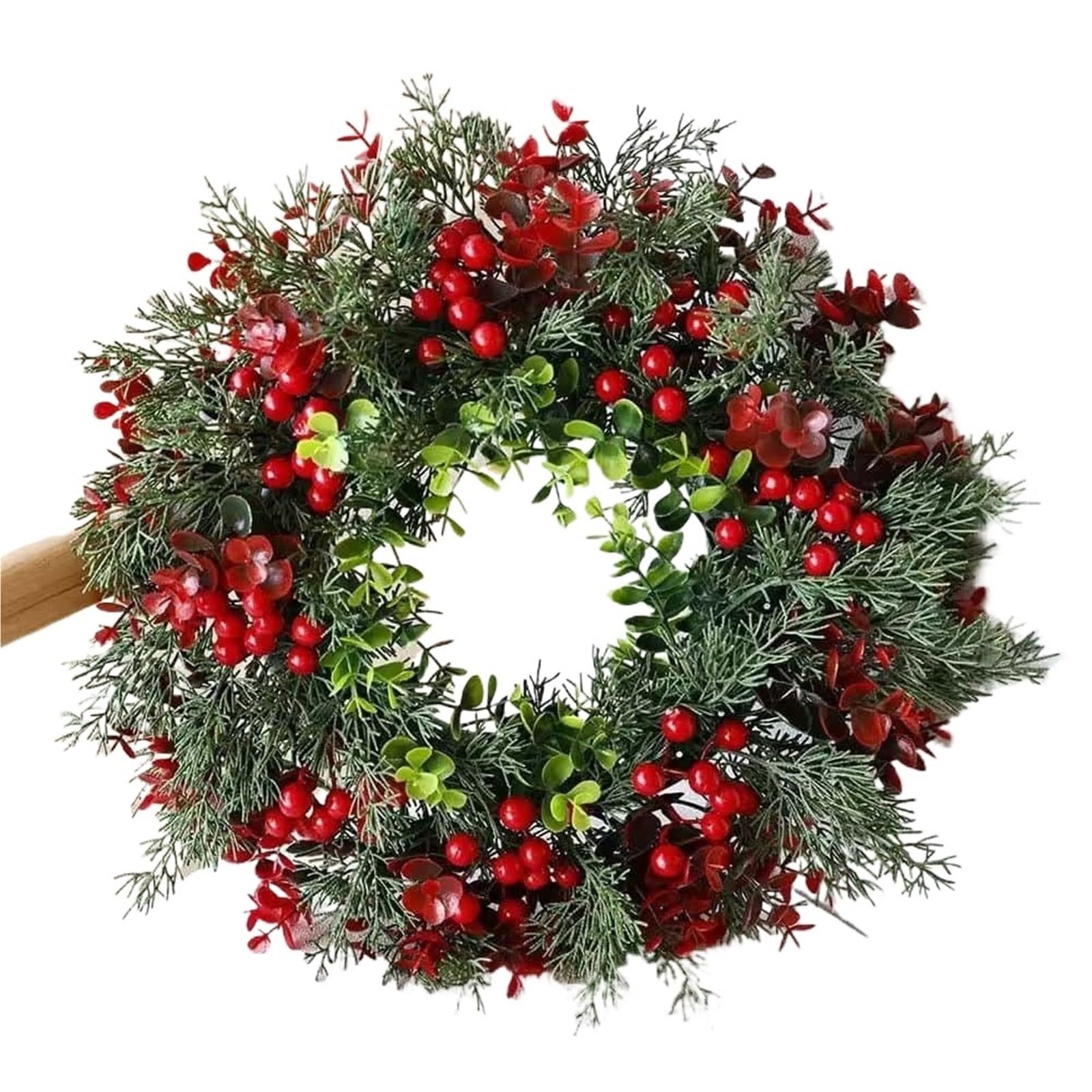 Door Wreath 40cm Christmas Wreath With Red Berries - Artificial Eucalyptus Leaf Door Hanger, Indoor And Outdoor Holiday Decor