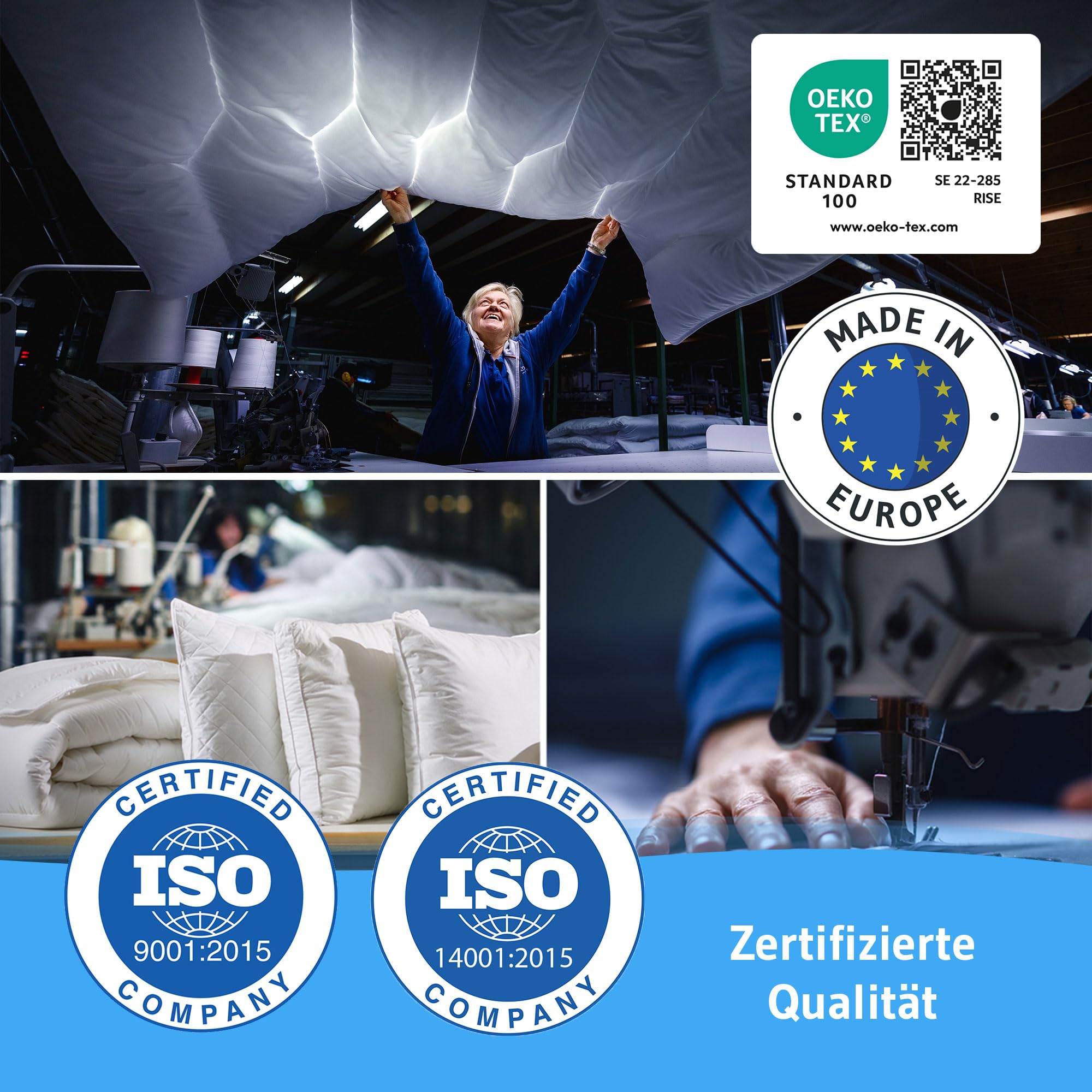 Bettdecke 135x200 mit Hygieneschutz & weicher Veredelung, Nachhaltige Ganzjahresdecke Blanco, Atmungsaktive Hohlfaser, Feuchtigkeitsregulierende Steppdecke, Warme 135 x 200 Blanket für Allergiker