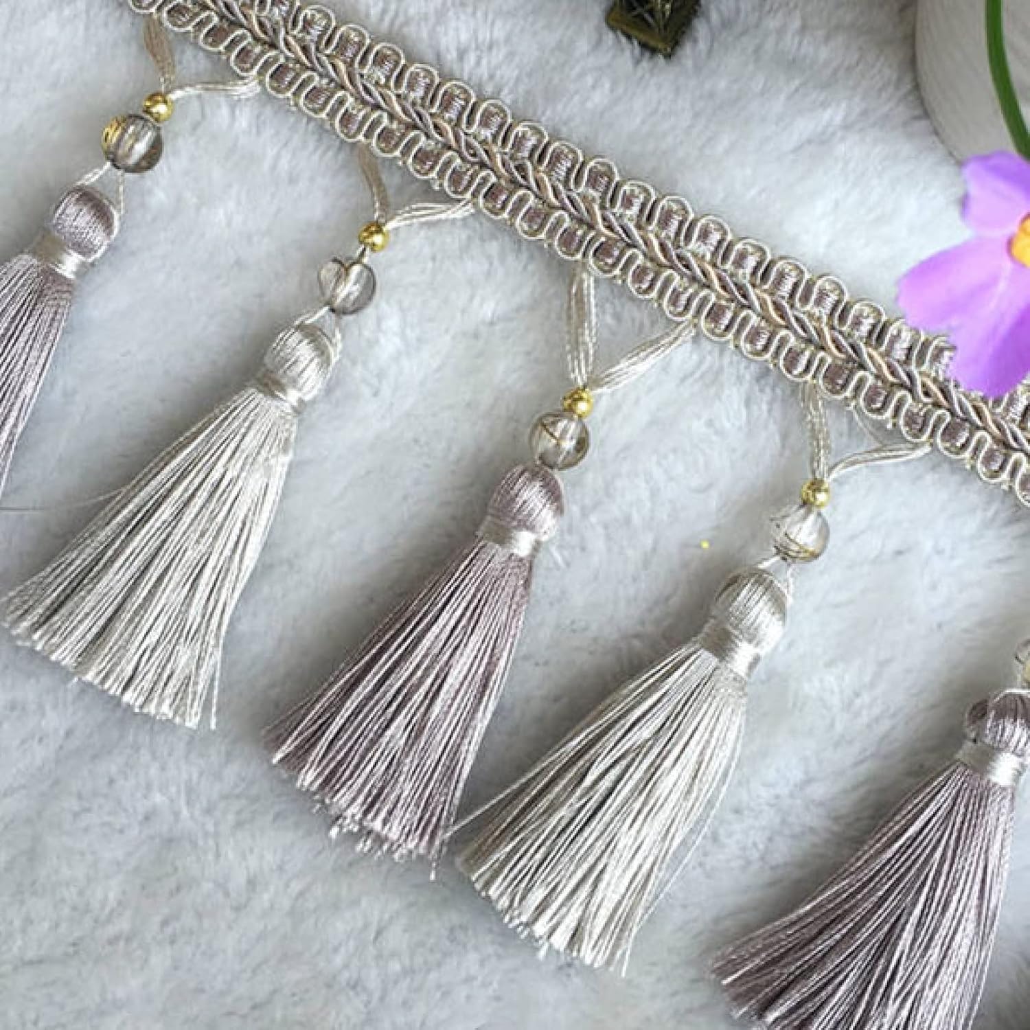 Curtain Tassels，Tassels for Sewing， 2 Meter Beaded Tassel Fringe Trim Lampshades Tablecloth Pendants Decorative DIY Curtain Sewing Trim Braid Trimming Lace(Gray)