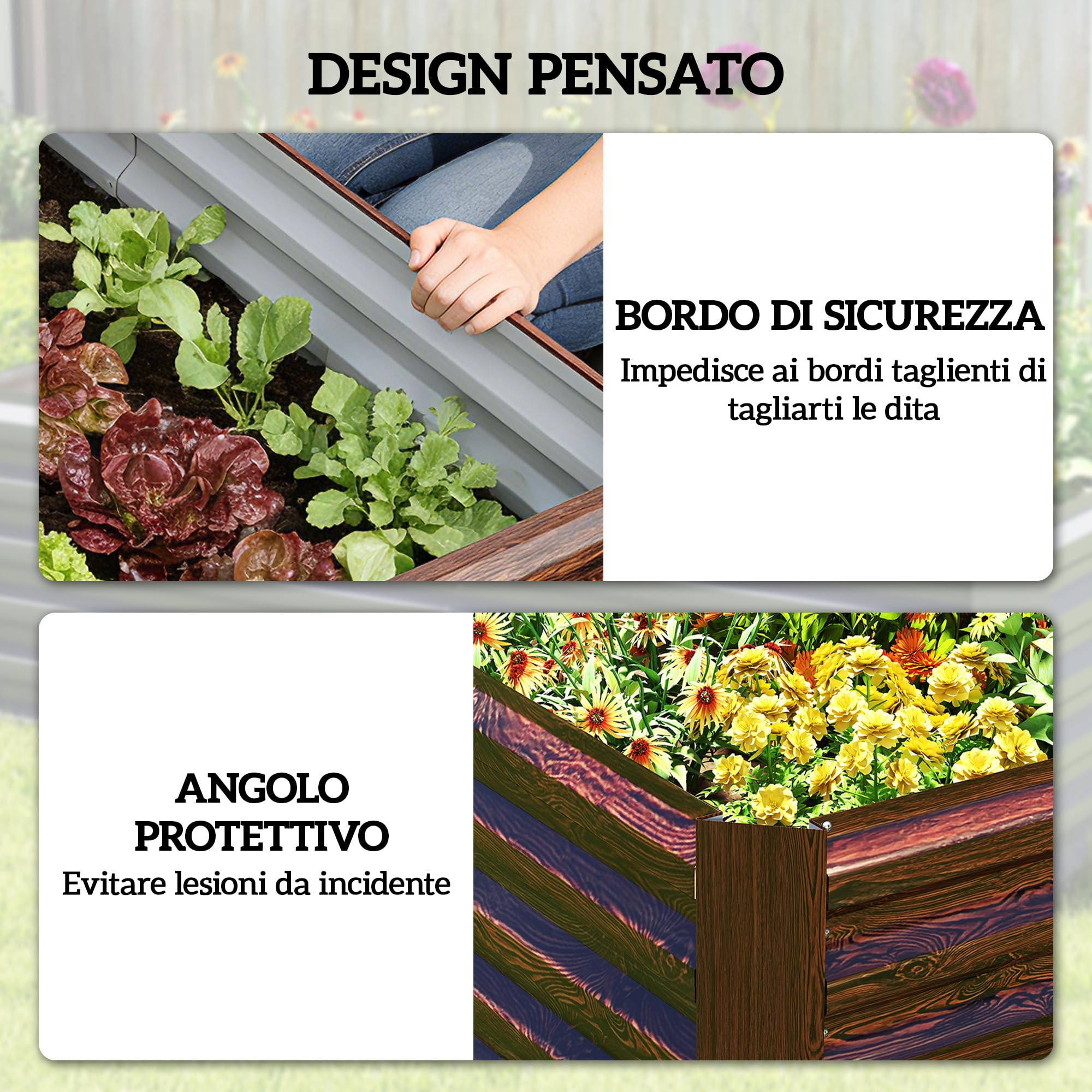 Outsunny Letto per Orto Rialzato da Esterno 180x90x57.5 cm Marrone Scuro | Fondo Aperto, Barre di Supporto, Fioriera da Esterno in Acciaio Zincato, per Fiori Verdure, Balcone Giardino