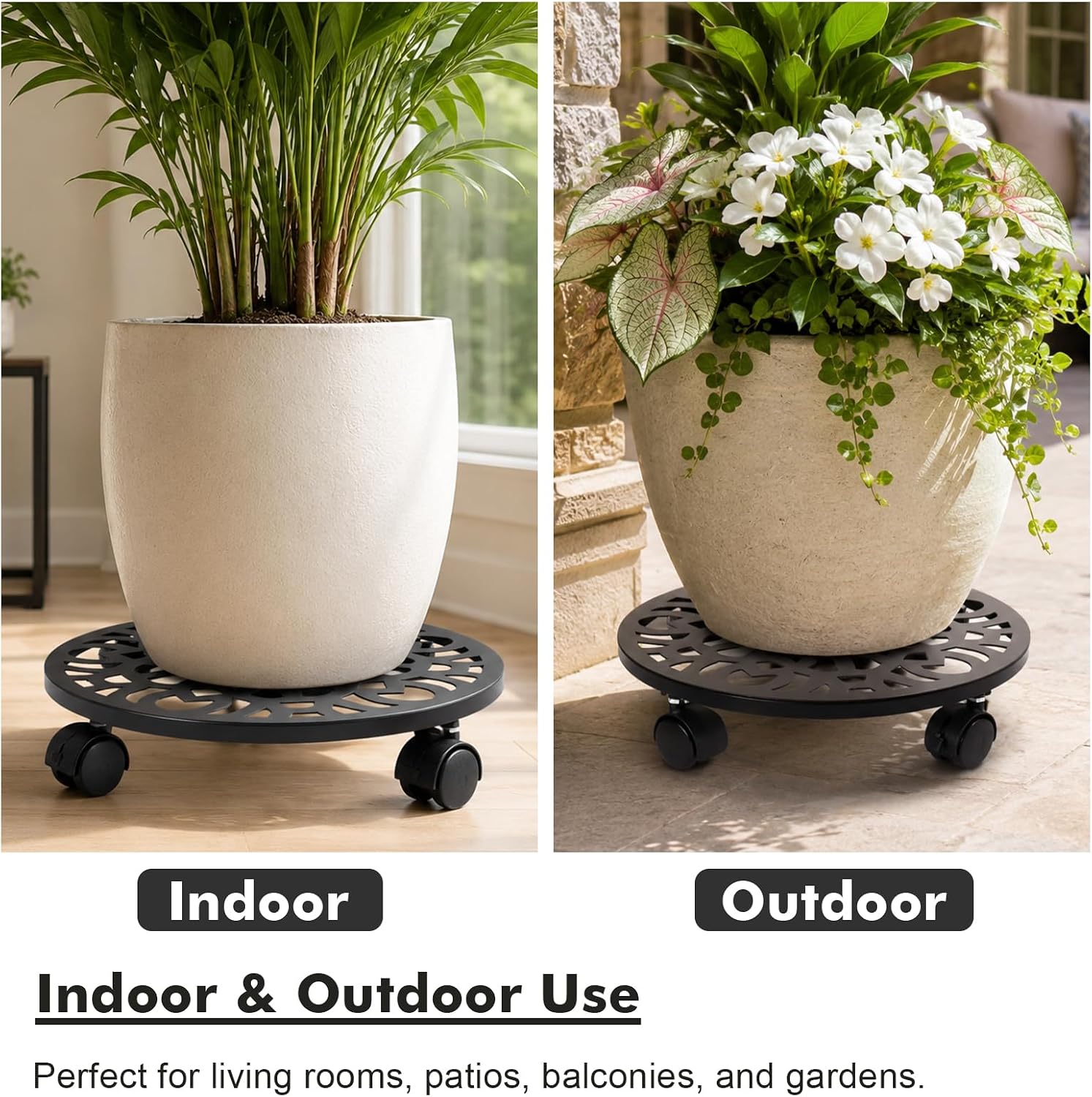 3 Pack Plant Caddy with Wheels, 12 inch Plant Stand with 2 Locking Casters Heavy Duty Metal Plant Dolly Roller for Indoor Outdoor Flower Pots, Rolling Plant Tray Wheeled Planter Mover Trolley
