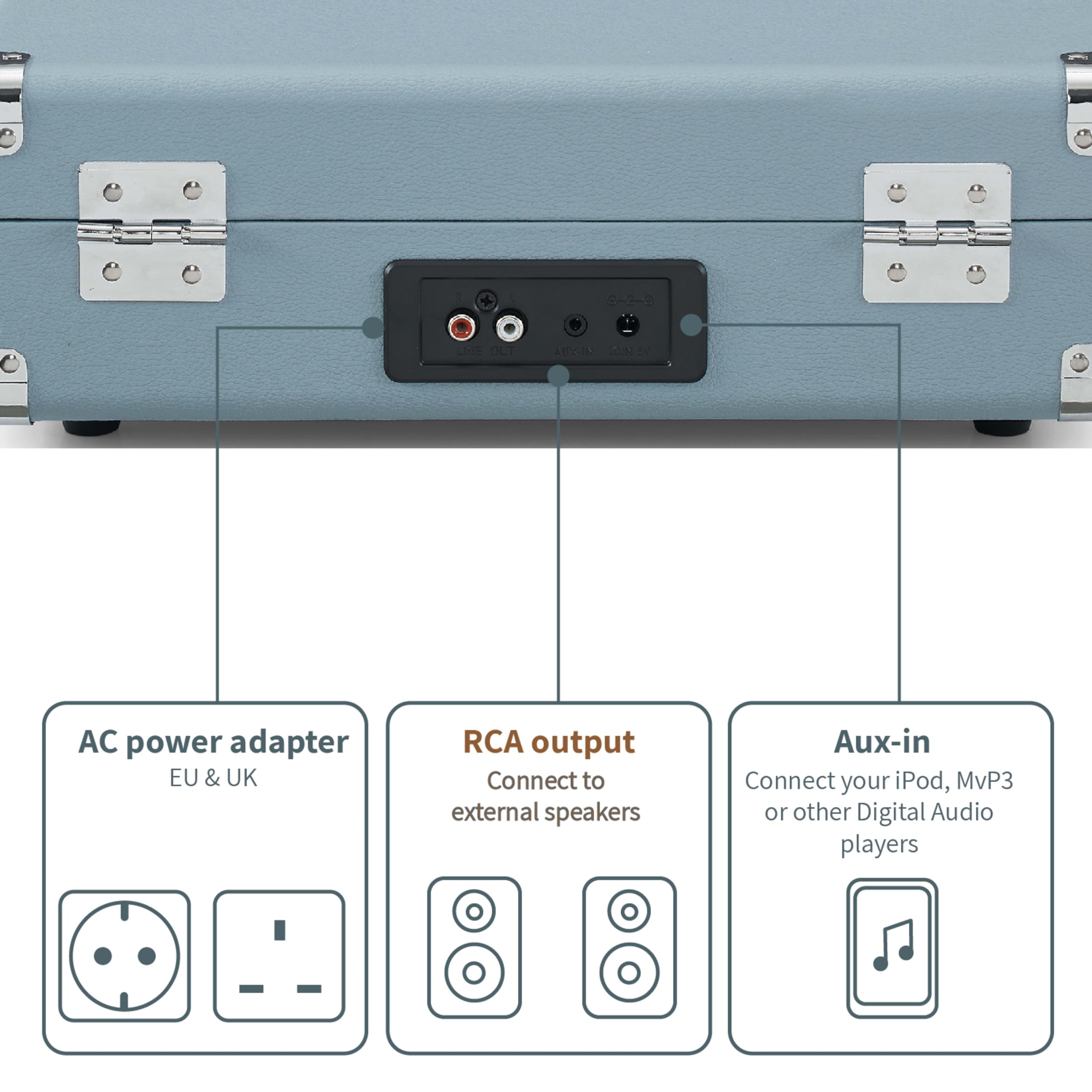 Crosley Cruiser Plus - Giradischi portatile Bluetooth, lettore vinile valigia a 3 velocità, giradischi per la casa per dischi in vinile, altoparlanti stereo integrati, ricevitore Bluetooth, ingresso
