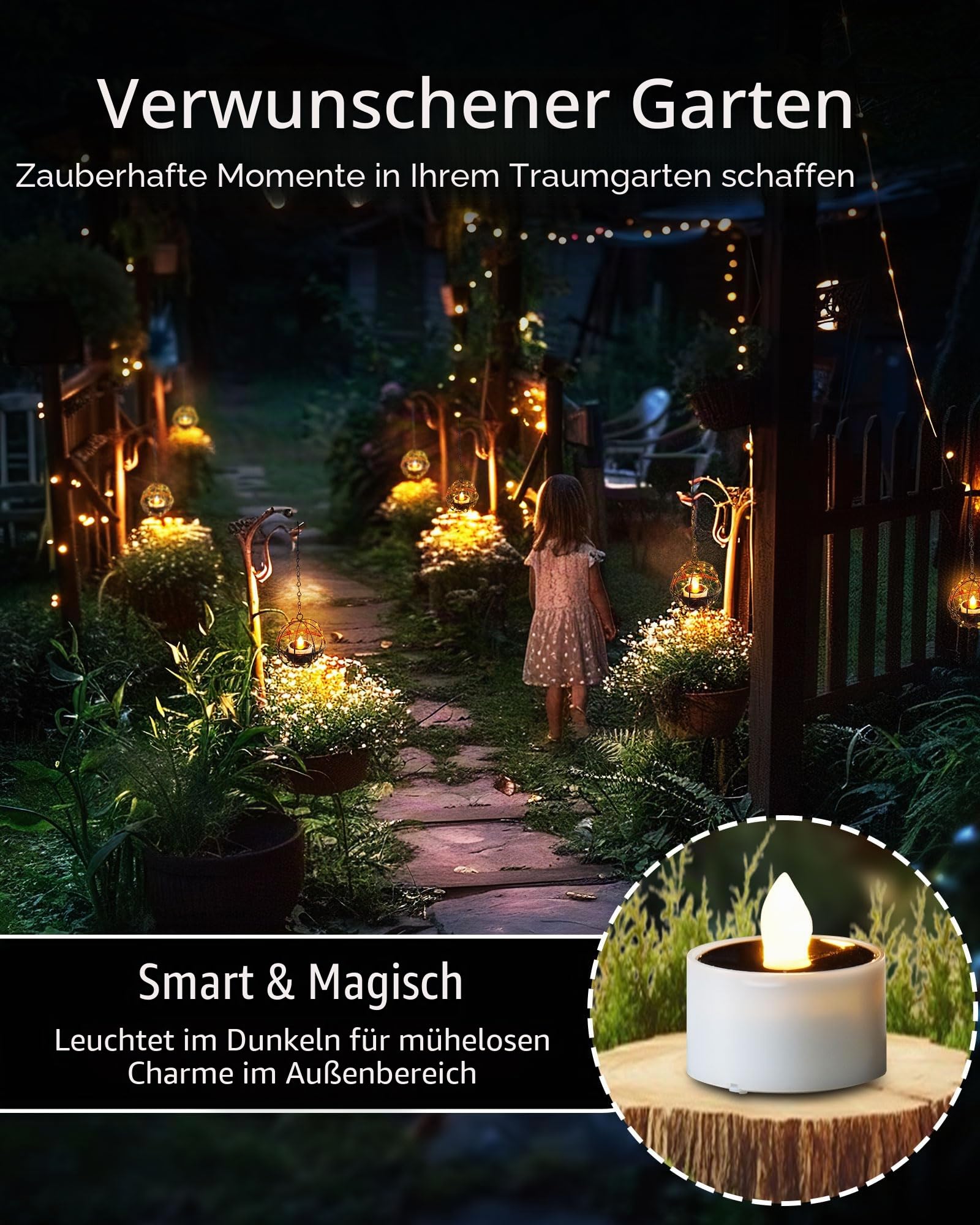 Homemory Solar Teelichter, wasserdichte LED Teelichter für Außenbereich mit Dämmerungssensor (Auto Ein/Aus), Wiederaufladbar Teelichter für Outdoor Laterne, Garten, Camping, 8 Stück