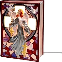 Vista 1 de Cosmos Libro de mosaico de cruz con luz nocturna, 5 1/4 "x 3 1/4" x 7 "H