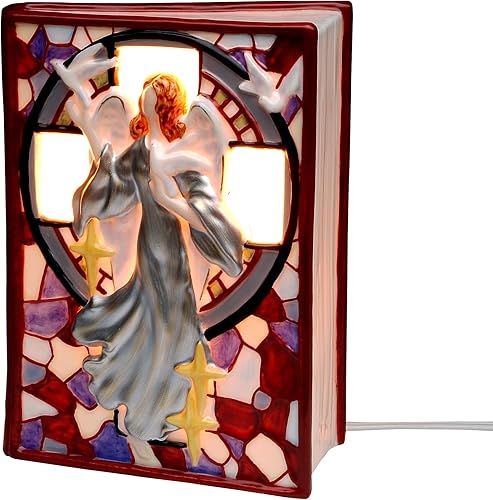 Cosmos Libro de mosaico de cruz con luz nocturna, 5 14 "x 3 14" x 7 "H