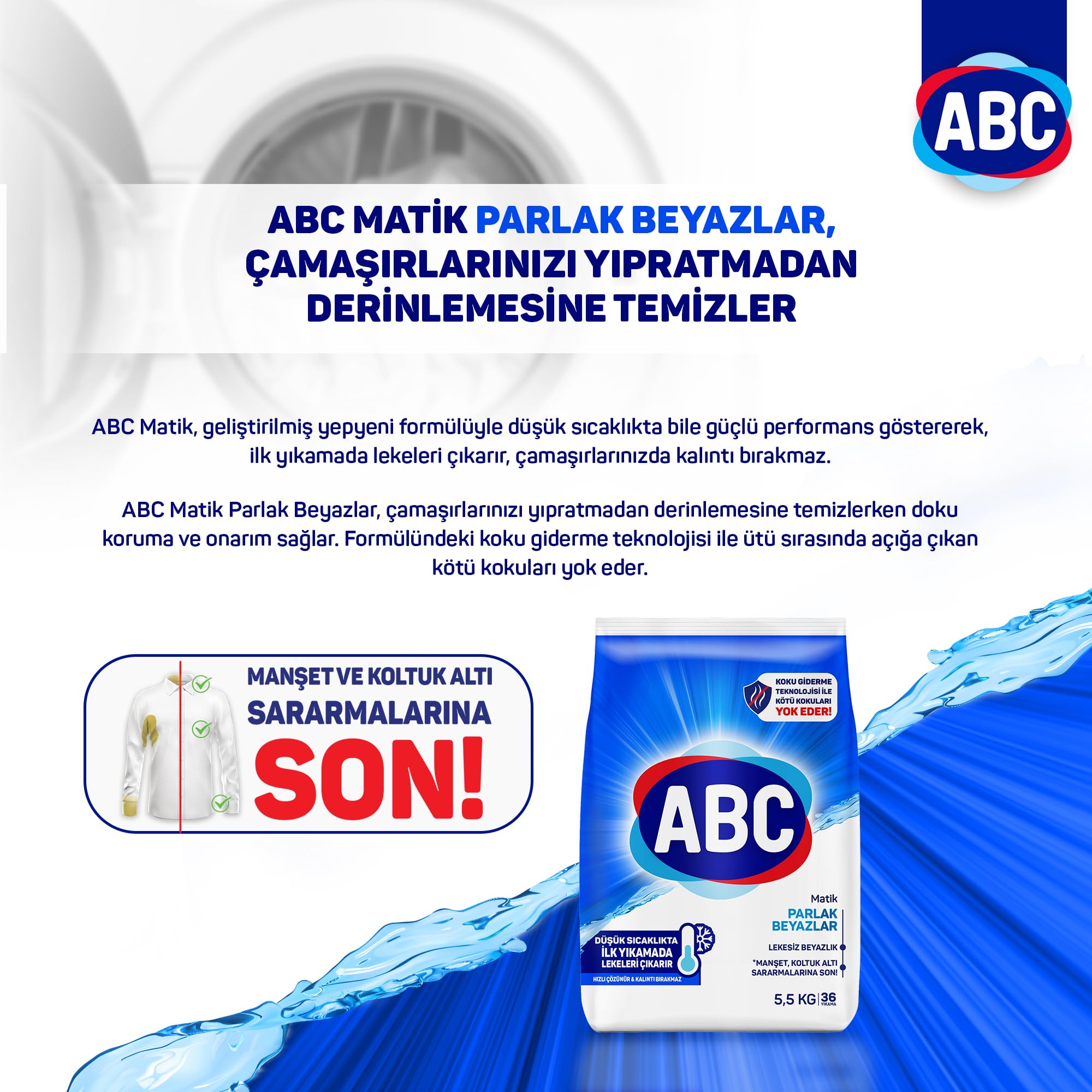 ABC DETERJAN Matik Parlak Beyazlar Toz Çamaşır Deterjanı 5,5 kg (3 paketi)