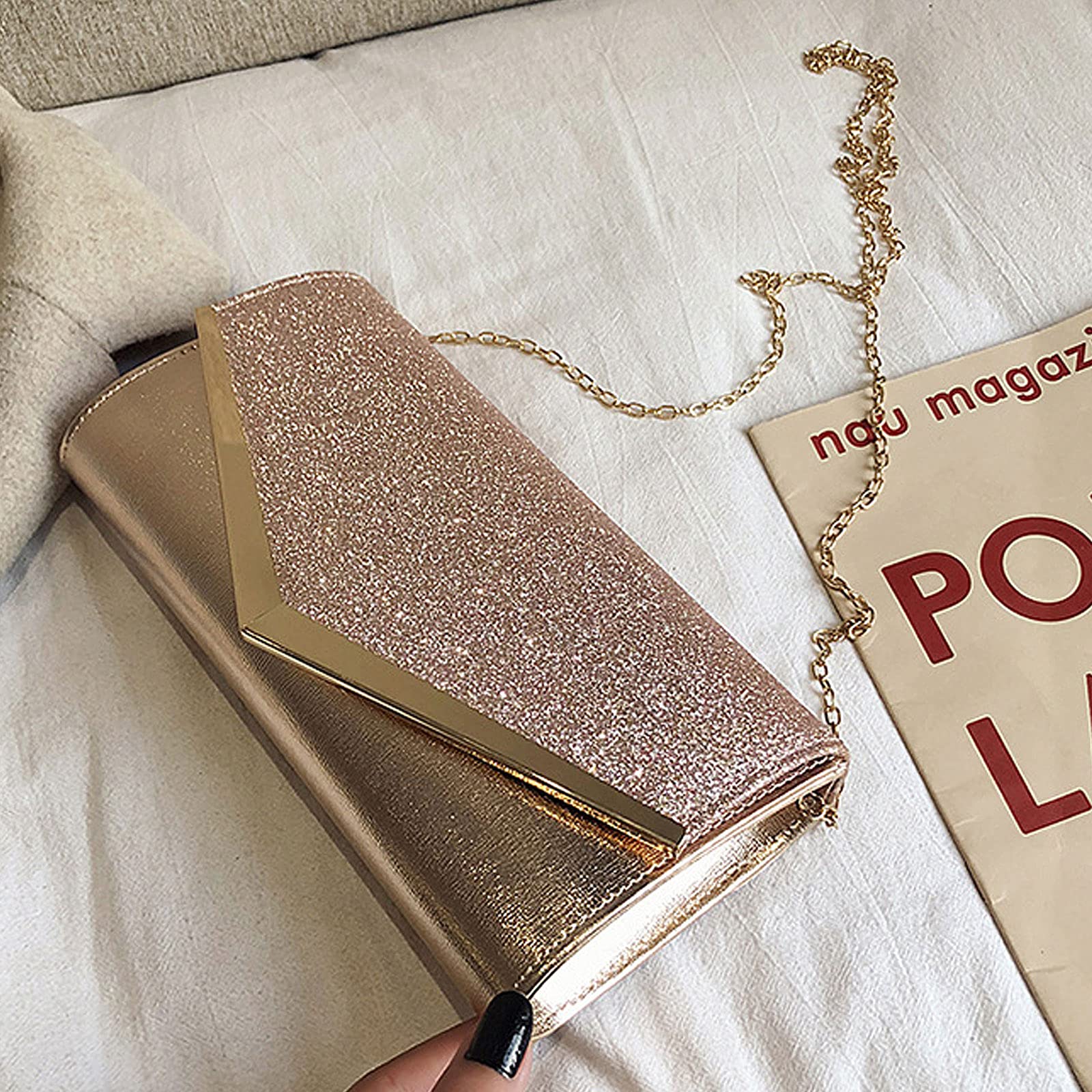 Milya Borsa da sera da donna con brillantini, con strass, per matrimoni, feste, avambracci, borsa a tracolla con tracolla