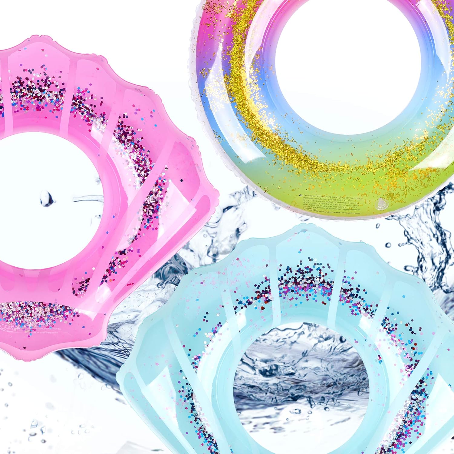FiGoal 3 Pack Glittered Swimming Ring Including 2 PCS Shell Summer Ring in Blue and Pink, and 1 Pack Rainbow Swimming Ring Pool Ring Toys for Summer Water Parties Outdoor Water Activities : Toys & Games