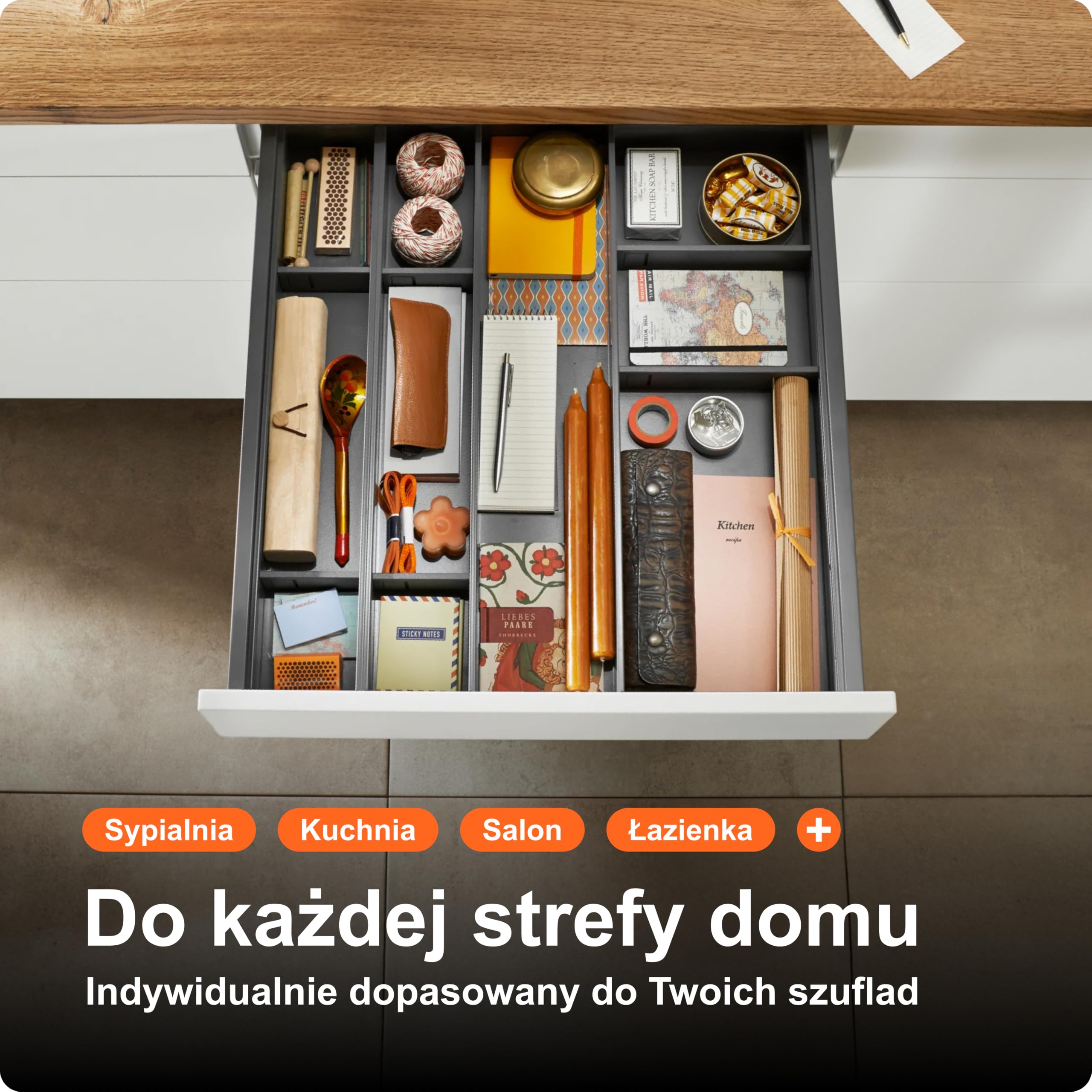 blum AMBIA-LINE organizer szuflady ze stali lakierowanej proszkowo | idealny do kuchni, łazienki i pokoju | rozszerzalny modułowo | 42×10×5 cm | z płytką magnetyczną | Szary Orion