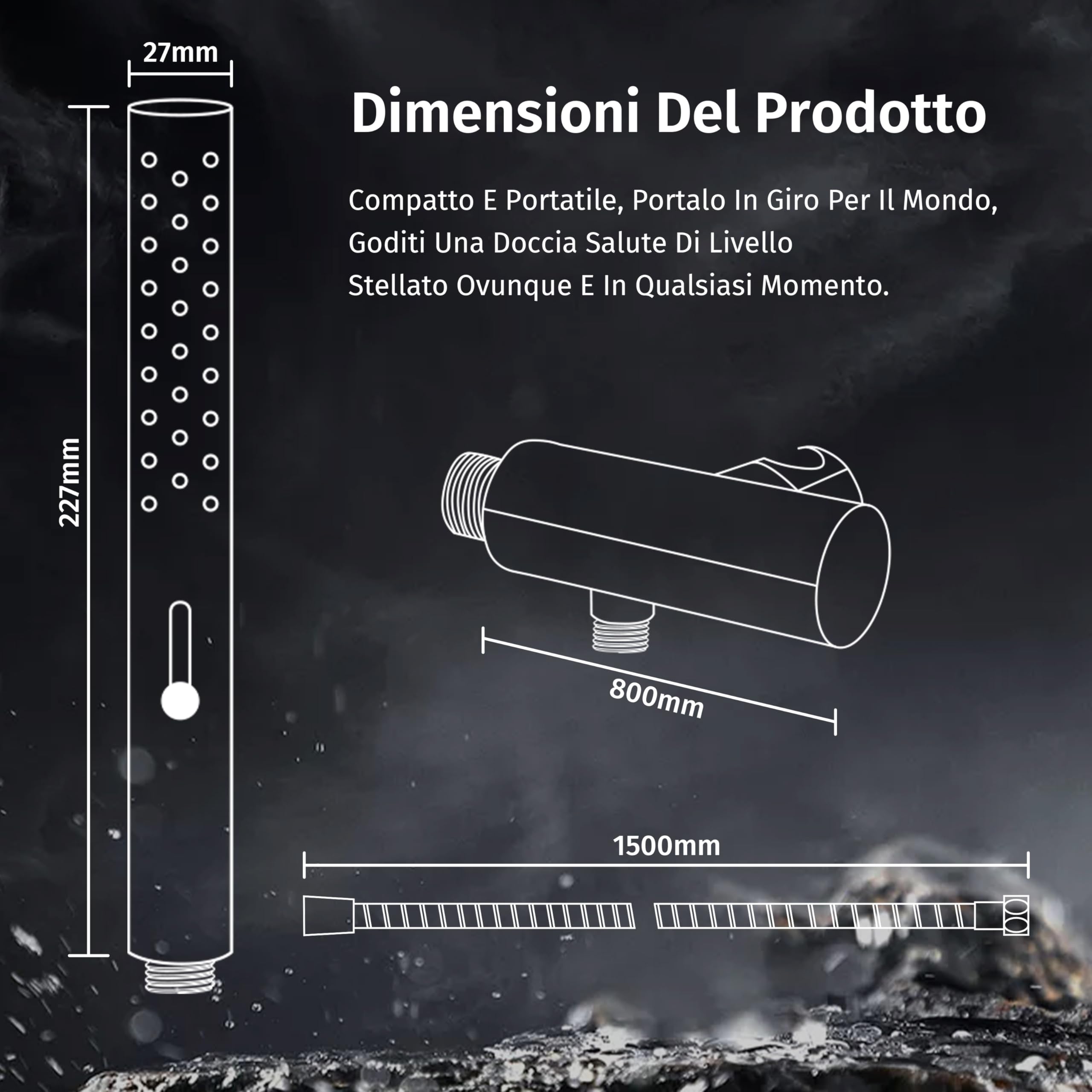Soffione doccia,Con 2 modalità d'acqua (modalità pioggia e modalità flusso forte),Interfaccia comune,Rotondo Soffione doccia alta pressione,Oro spazzolato,Doccia manuale + flessibile + supporto