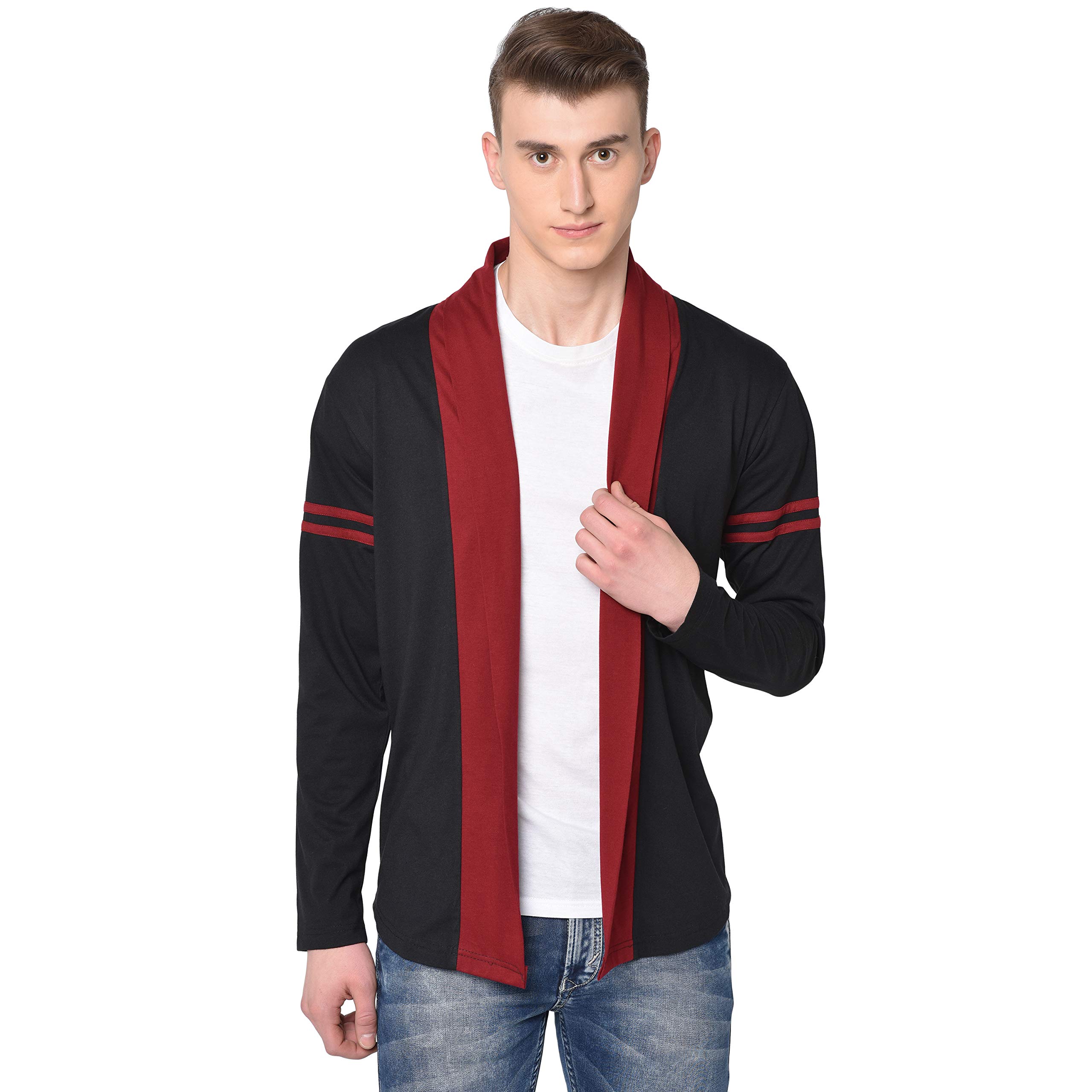 Men's Black & Maroon Neck Full Sleeve 100% Cotton Cardigan/Cardigan for Men's