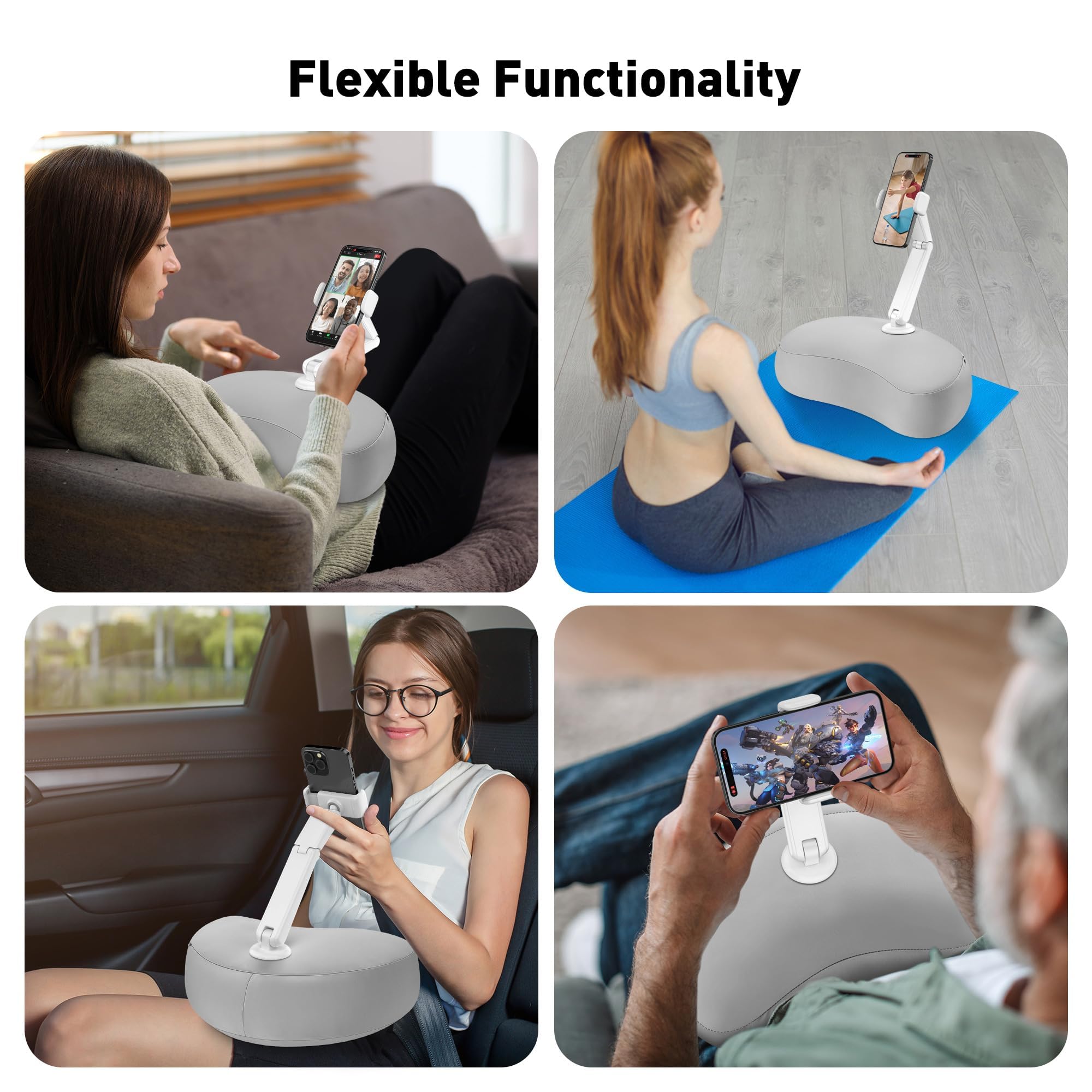Supporto per telefono da letto con braccio flessibile, girevole a 360°, supporto per telefono per sdraiarsi, cuscino a mezzaluna brevettato compatibile con iPhone e telefoni da 4,7"-7", supporto per