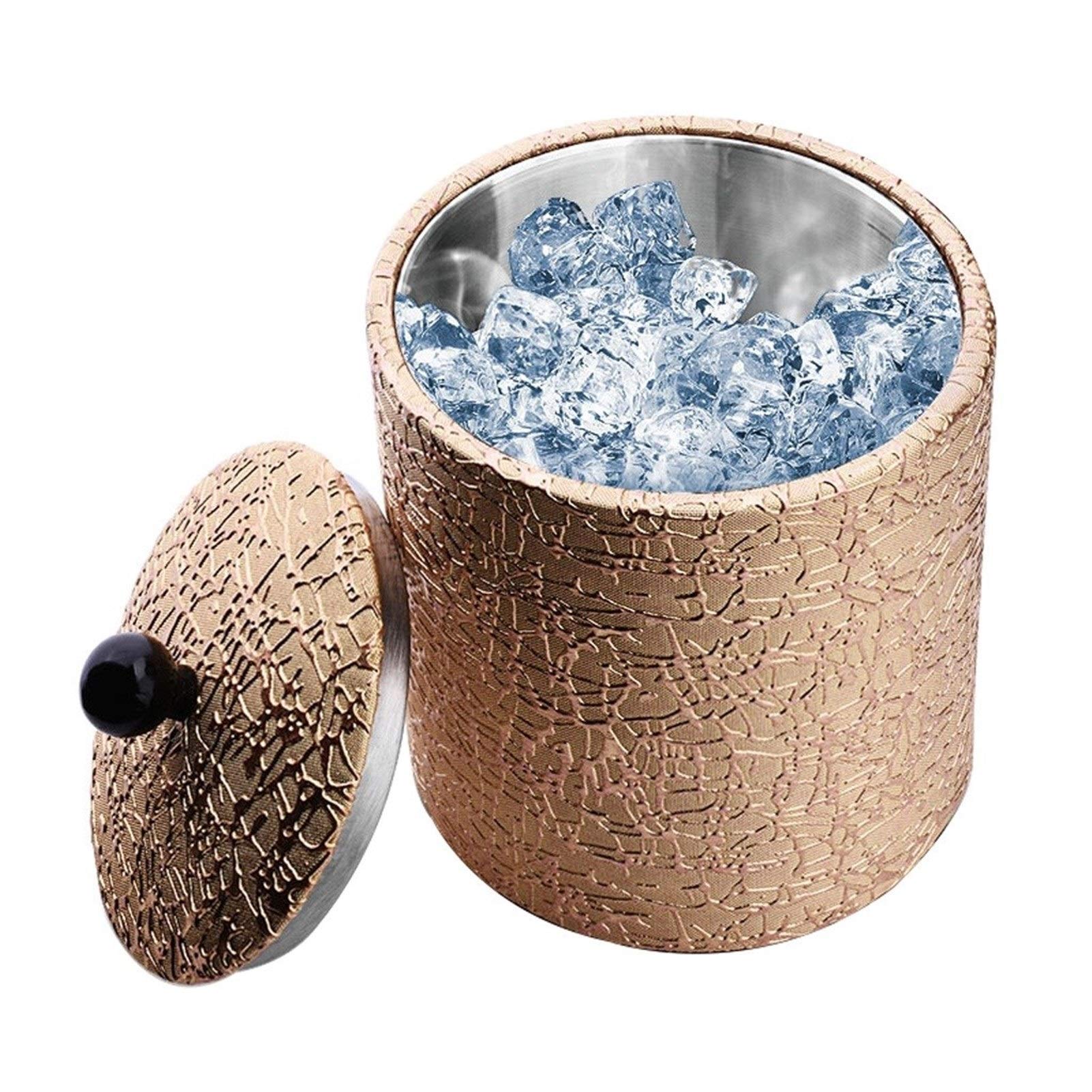 Cubo para Hielo 1.2 litros de Cuero de imitación de Oro Aislado Cubo de Hielo con Bonus Hielo Pinzas de Acero Durable de línea Inoxidable Cubo de Hielo Aislante