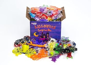 HOPPIN Candy Toy Halloween Surprise Box | Spooky Mini Toys | Glow in-Dark Assortment for Trick or Treat, Parties & Return Gifts (120 Pcs)