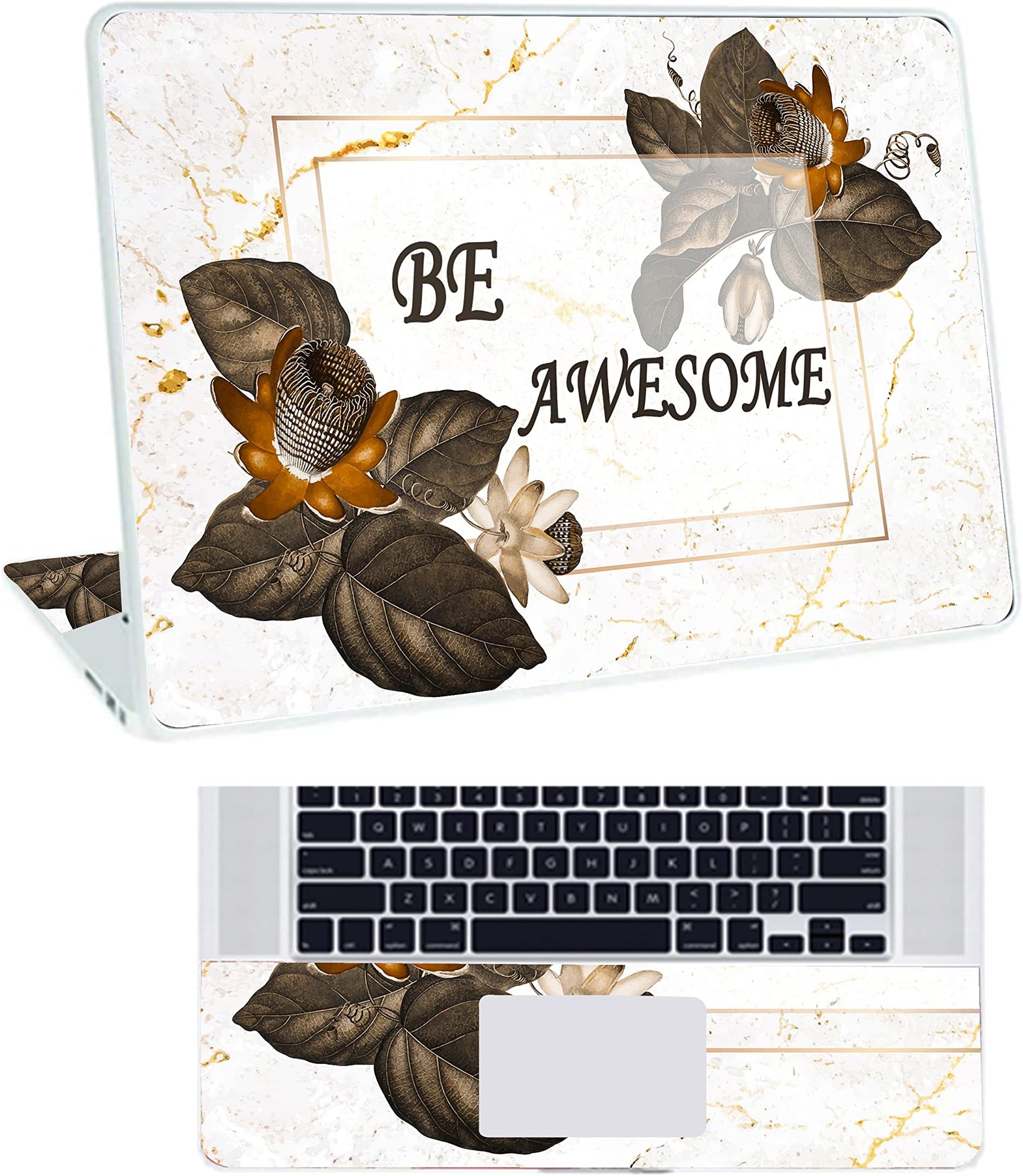 Floral D22 Top+Wrist Pad Vinyl Laptop Skin/Sticker/Cover for 13 to 13.3 Inches Laptops Laminated-Removable-HD Quality Compatible for Hp-Dell-Sony-Lenovo-Asus etc.(13x9.2 Inches)