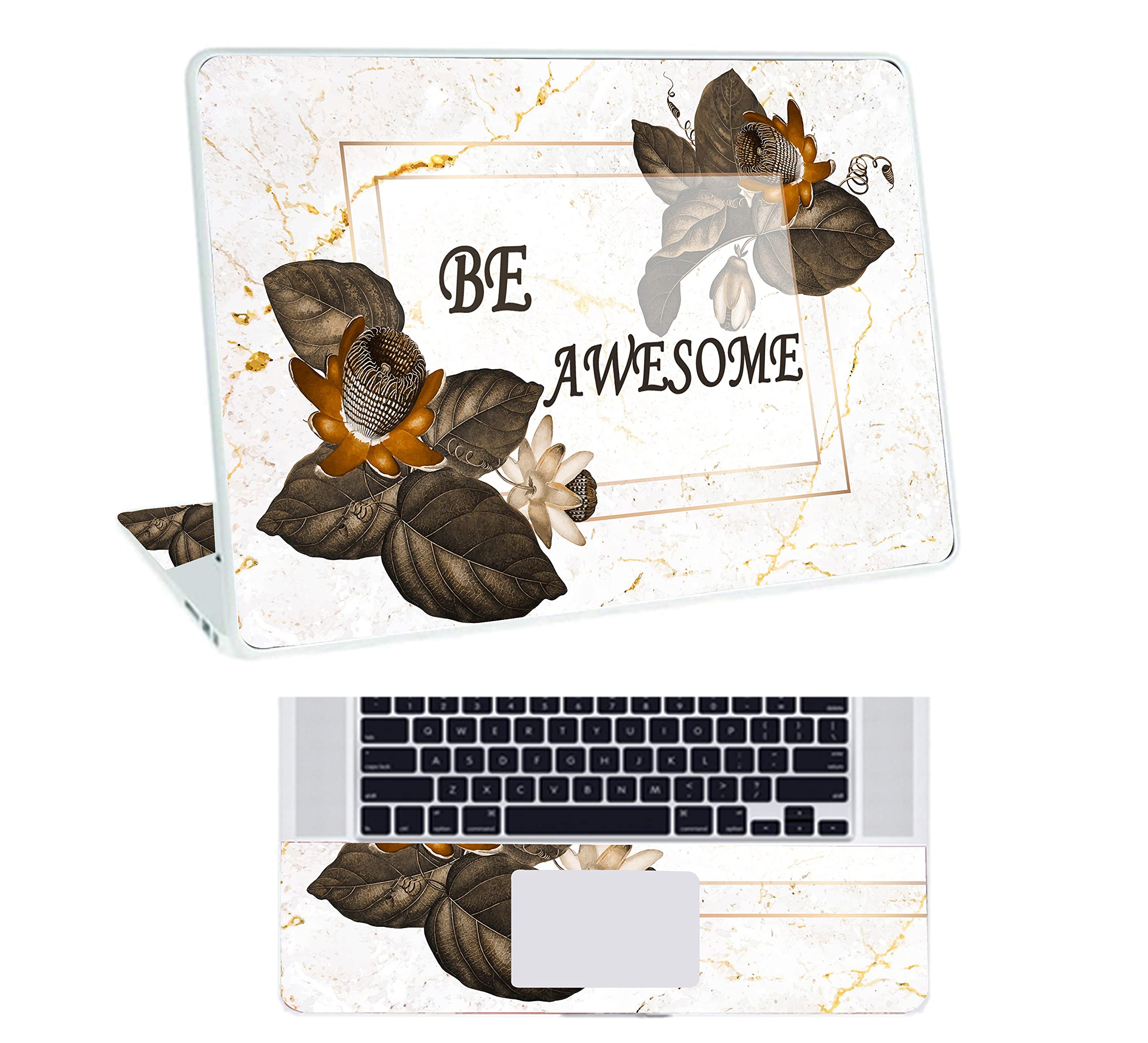 Inkykart Floral D22 Top+Wrist Pad Vinyl Laptop Skin/Sticker/Cover for 14 Inches Laptops Laminated-Removable-HD Quality Compatible for Hp-Dell-Sony-Lenovo-Asus etc.(13.8x9.6 Inches)