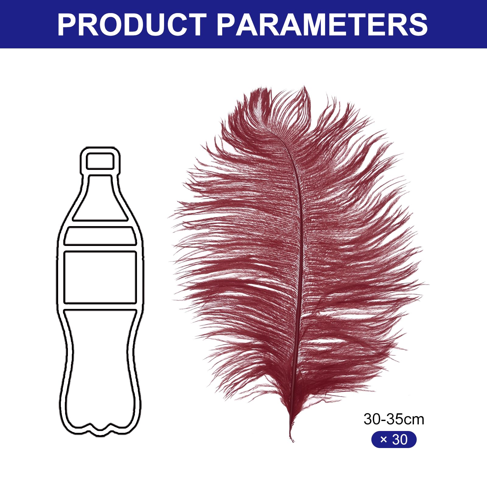 PATIKIL 30 Pcs Natural Ostrich Feathers Bulk 12-14 Inch/ 30-35 cm Large Ostrich Feathers for Crafts Home Decoration Wedding Party Vase Decor (Burgundy) - Image 2