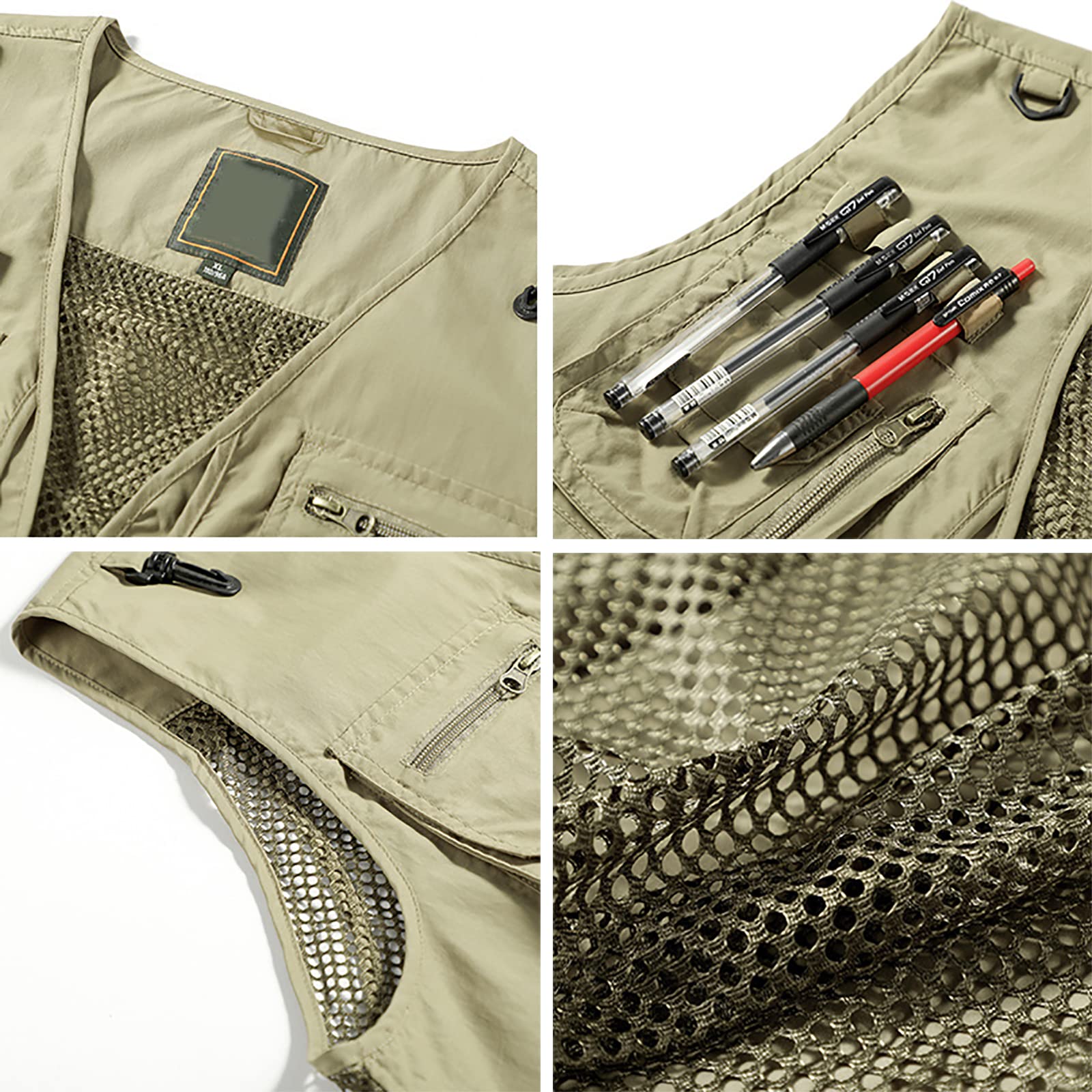 Hombres Chaleco de Pesca Secado Rápido Respirable Chaleco con Multibolsillos para Pesca Fotografía Caza Cámping Viajes(Size:6XL,Color:Rojo)