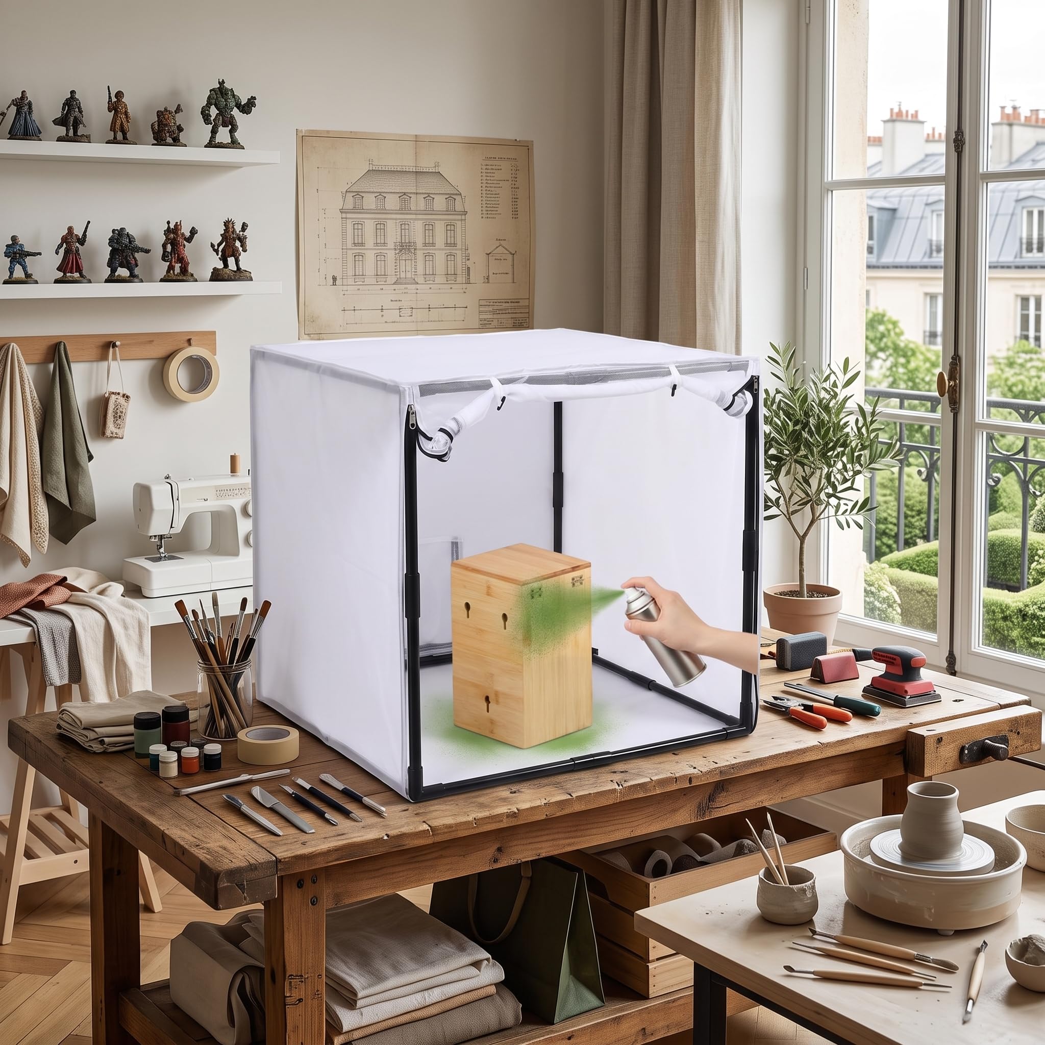Tenda Portatile per Cabina di Verniciatura 75x75x75cm, Kit Cella di Verniciatura Riutilizzabile in Tessuto Oxford e PVC con Filtro e Tende a Maglie, Ideale per Garage e Studio Artigianale