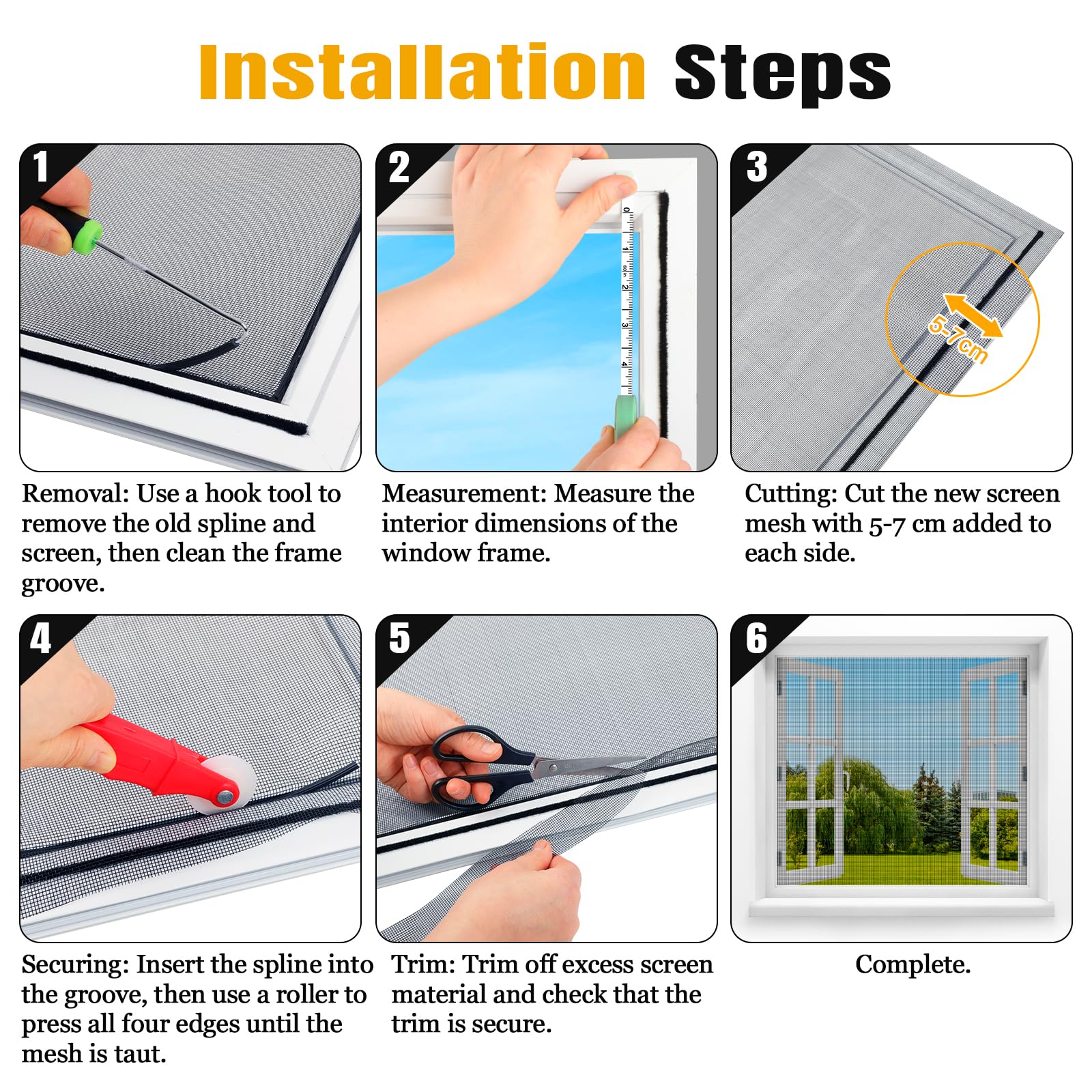 Moustiquaire Fenetre, 150x500cm Rouleau Moustiquaire sans Percage, Toile Moustiquaire avec Outils d'installation, Filet Moustiquaire Fibre de Verre Recoupable pour Fenêtre Portes-fenêtre Salon