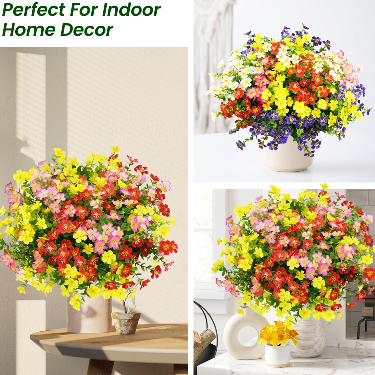 Artificial Flowers for Outdoor, UV Resistant Realistic Fake Flowers and Faux Plants for Indoor Outdoor, Garden Patio Porch Window Box Decor All Year
