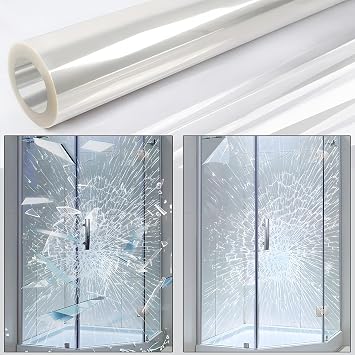 0.05mil Security Window Film, 17.5in x 16.4ft Shatterproof Film, Transparent Self-Adhesive Security Window Film, 2Mil Anti Shatter Tempered Glass Film, Glass Protective Window Film for Home/Office