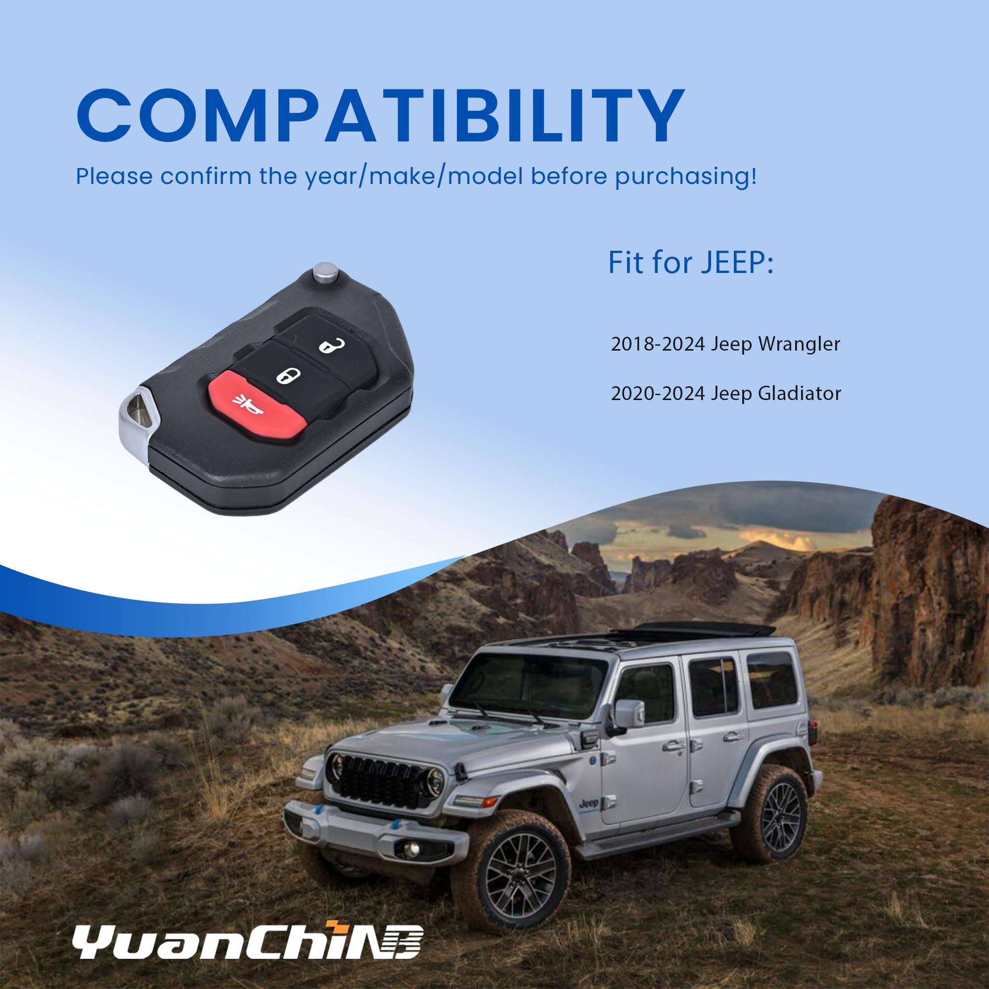 Telecomando di ingresso senza chiave compatibile con Jeep Wrangler 2018-2024 2020-2024 Jeep Gladiator 3-btn Sostituzione per OHT1130261 1PC