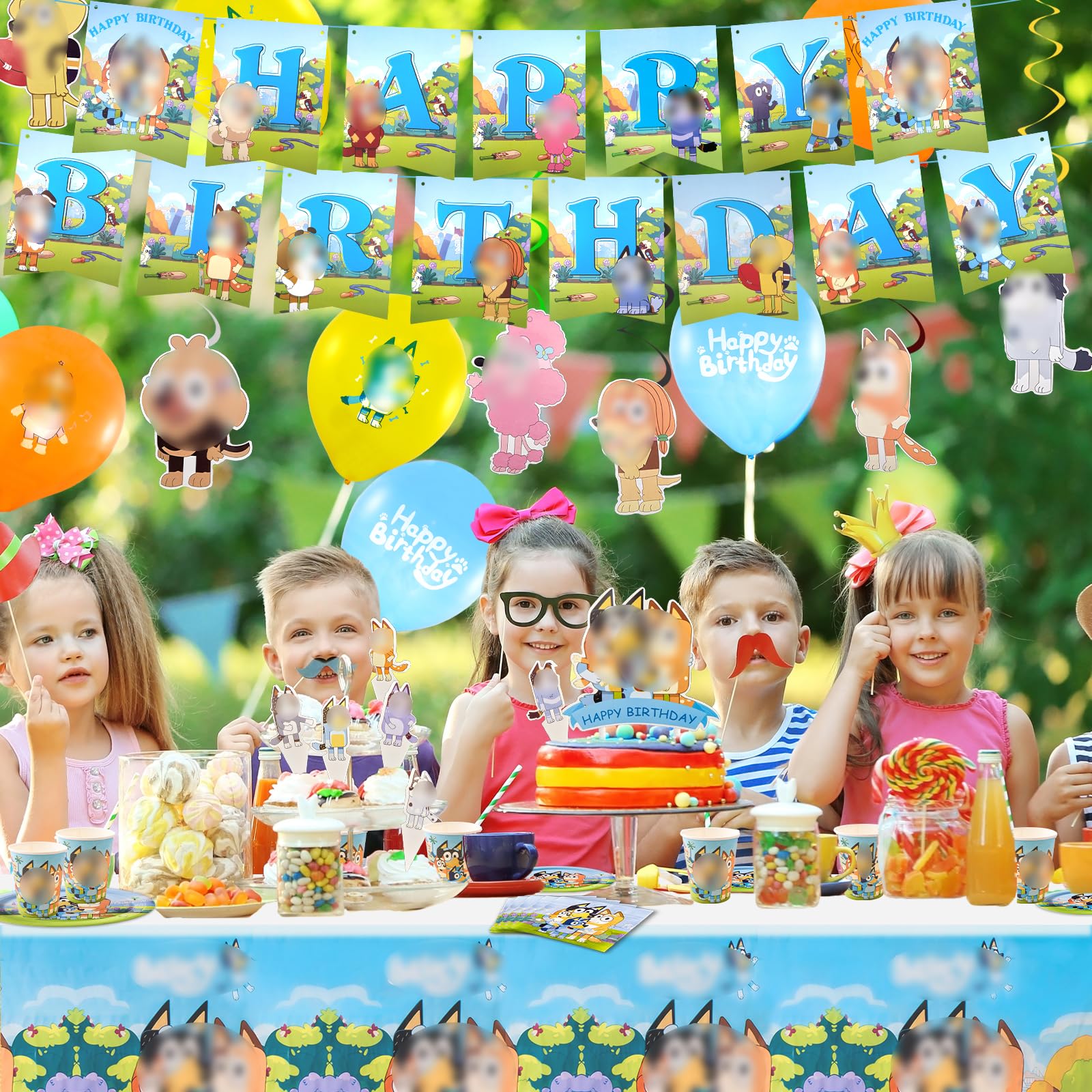 101 Pezzi Blue Decorazione di Compleanno, Set di Stoviglie con Piatti Tovaglie Tovaglioli Palloncini, Decorazioni per Feste di Compleanno per Bambini e Ragazze