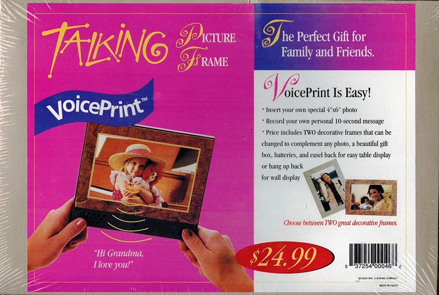 VoicePrint Talking Picture Frame (for 4 x 6 photo) w/ 2 interchangeable frames
