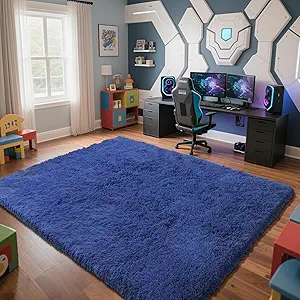 Blue Fluffy Rug Shaggy Area Rug, 6x9 Area Rugs for Girls Bedroom, Big Soft Shaggy Bedside Non-Slip Plush Dorm Nursery Kids Carpet Home Decor Aesthetic