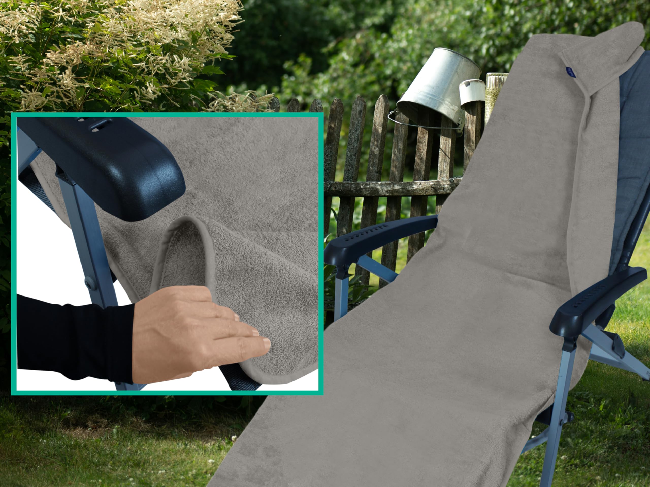 Housse de Chaise pour Salon de Jardin Exterieur 70x200 cm - Tissu éponge 100% Coton Doux - Housse de Coussin pour Chaise Longue - certifiée Oeko-TEX, Argent