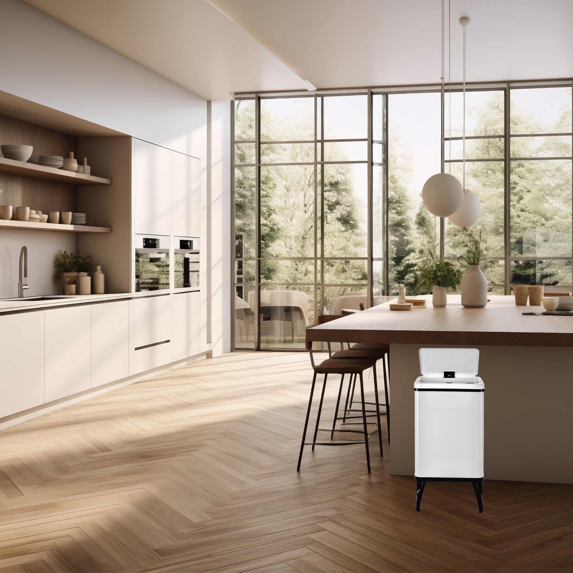 Well Home MOBILIARIO & DECORACIÓN Cubo de Basura Inteligente de 40L, Alto: 71,5 (x35,5x26), Blanco con Rollo de 30 Bolsas de Basura adaptadas