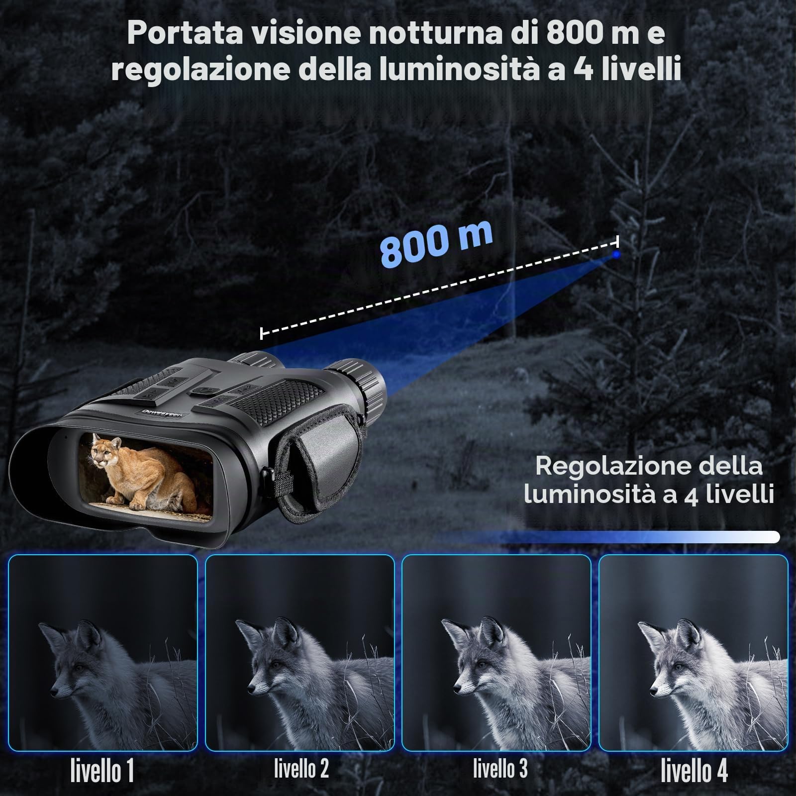4K Visore Notturno Binocolo Visione Notturna Professionale Potente, Cannocchiale Infrarossi Foto Video HD, Batteria 7000mAh, Portata 800M per Caccia e Campeggio