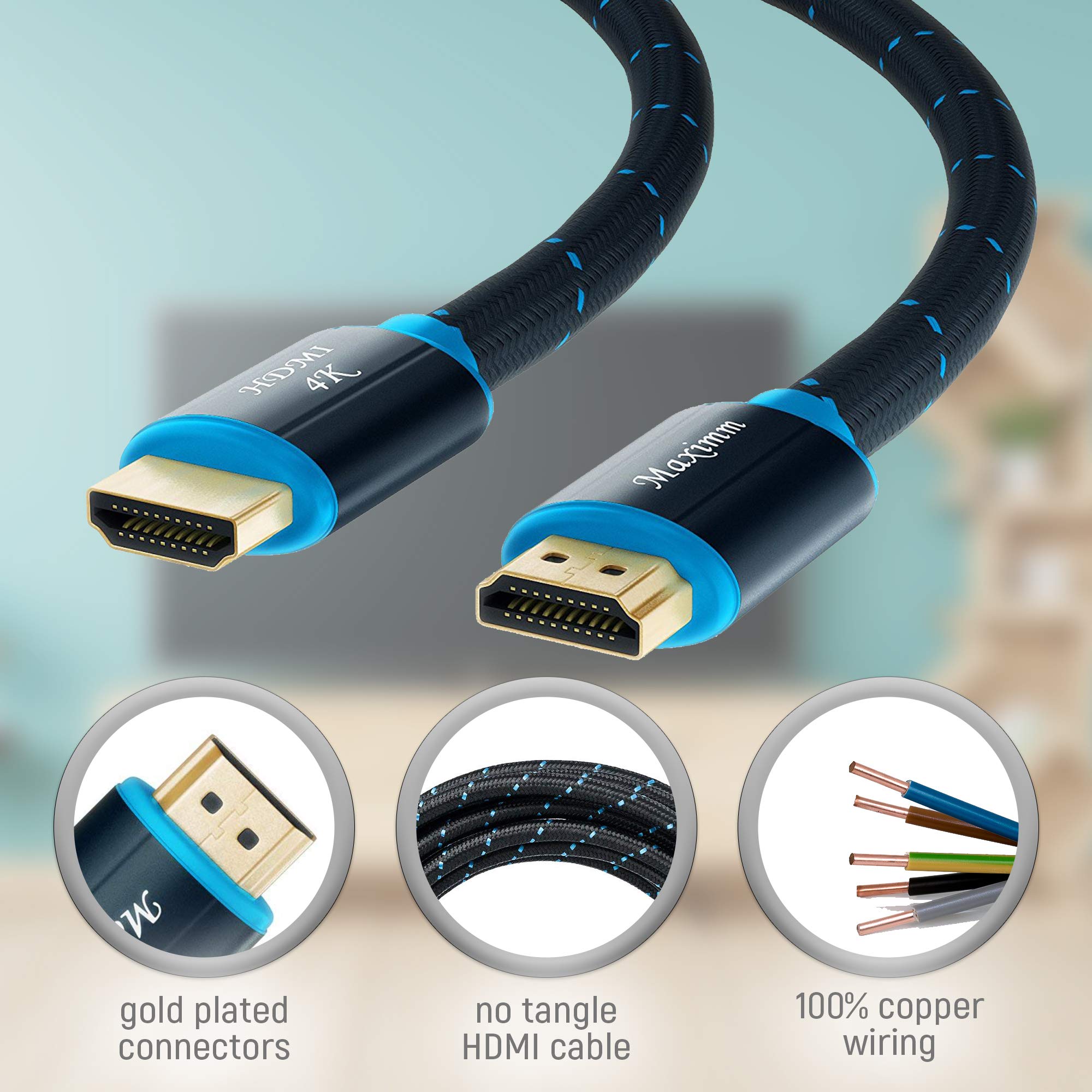 Cavo HDMI 4K Ultra HD, 1,2 m, in nylon intrecciato, cavo HDMI 2.0, ad alta velocità, 18 Gbps, 4K60Hz, HDR, 3D, 2160p, 1080p, HDCP 2.2, ARC, cavi HDMI per monitor, HDTV