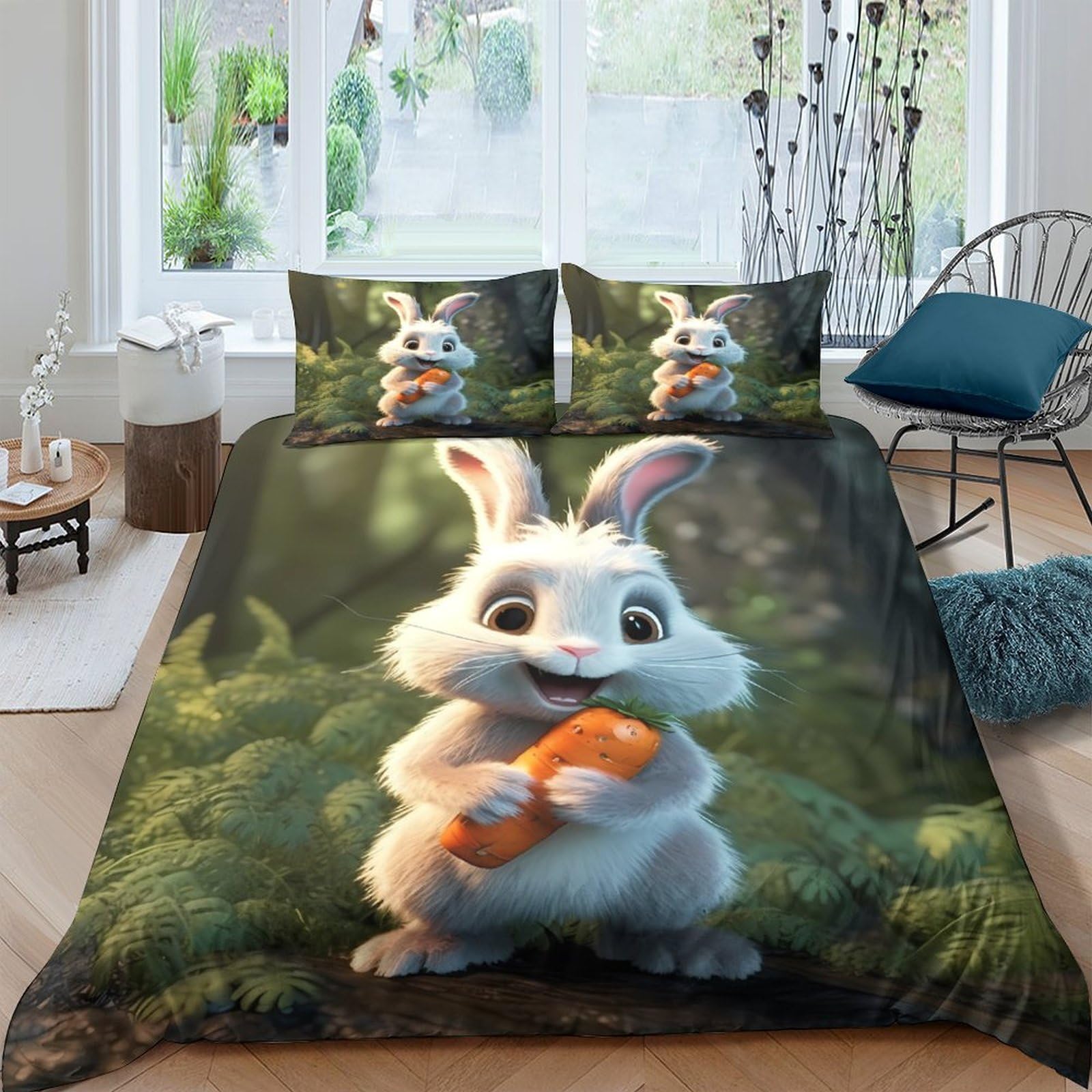 Ctjqhvkz Style-8 3D Printed Cute Bunny Fitted Sheet Microfiber Soft Animal Forest Bed Cover For Bedroom Dorm Mattress Protection Decor Single（135X200cm）