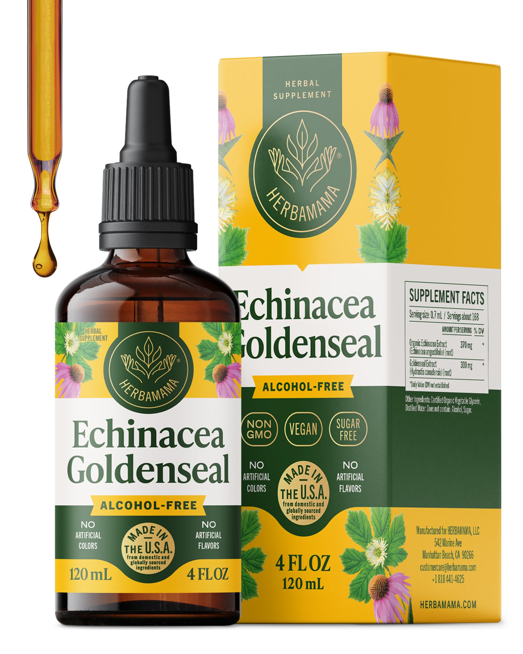 HERBAMAMA Echinacea Goldenseal Tincture - Immune Support 4 Fl Oz (Pack of 1)