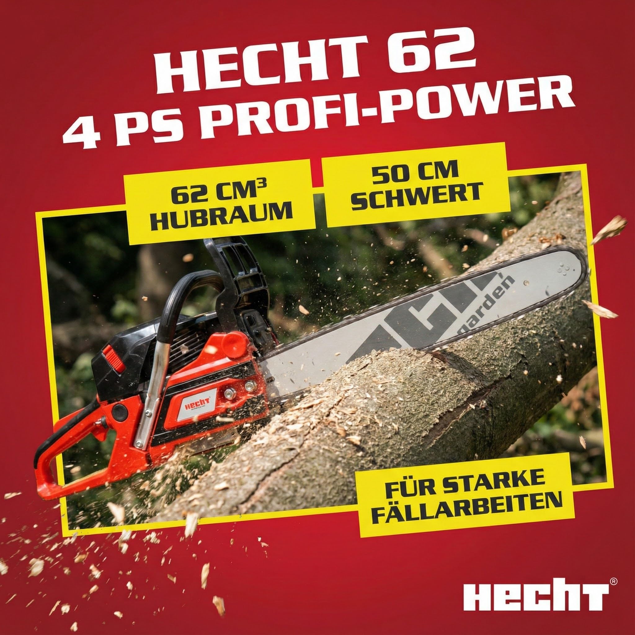 HECHT Benzin Kettensäge 62 cm³ 4 PS mit 50 cm Schwert