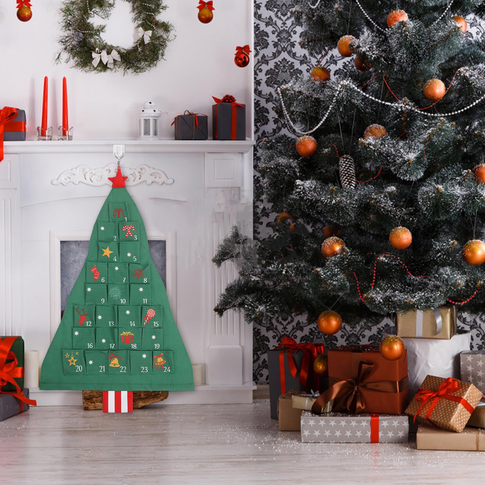 MAGICLULU Hänge-adventskalender für Feiertage Wiederverwendbar mit Taschen Countdown bis Weihnachten Aufbewahrungsbeutel für Weihnachtsdeko Adventskalenderbeutel für Weihnachtsdekoration