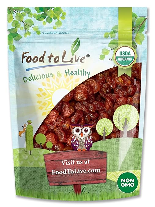 Organic Dried Sour Cherries, 1 Pound — Lightly Sweetened, Pitted, Non-GMO, Unsulfured, Sour, Bulk