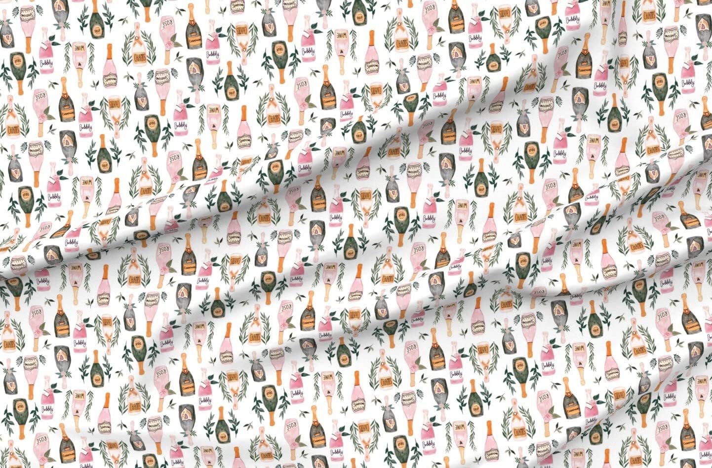 Spoonflower Fabric - Champagne Wine Rose Wedding Toast Botanical Watercolor Printed on Polartec(R) Fleece Fabric by The Yard - Sewing Blankets Loungewear and No-Sew Projects