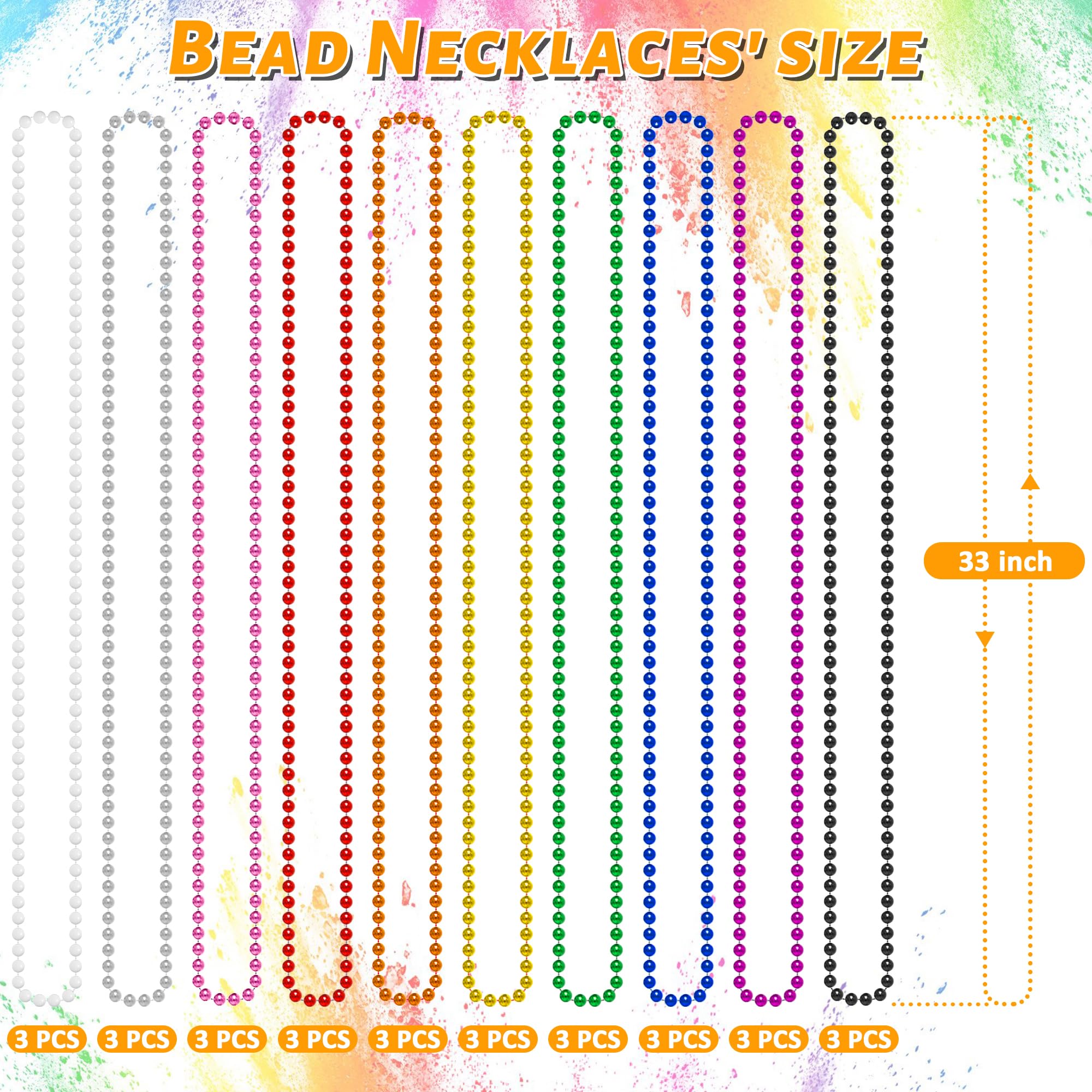 30PCS Mardi Gras Beads, Metallic 10 Kinds Beaded Necklace Party Favors, 33