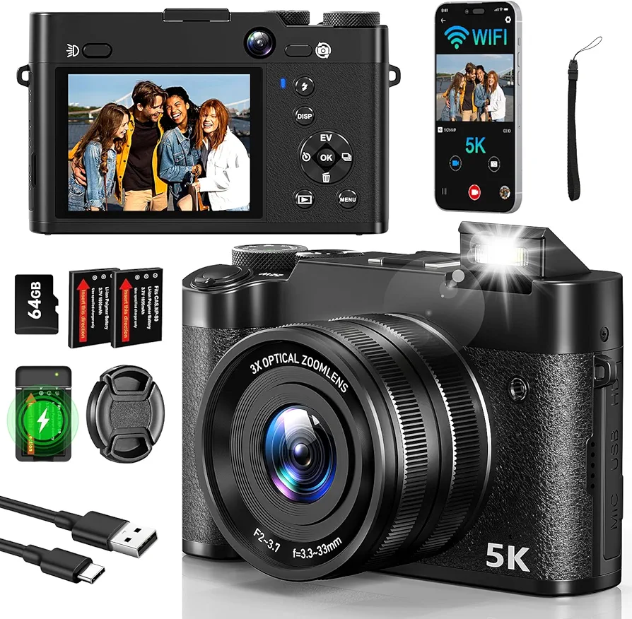 Amazon.com : 5K 64MP Digital Camera, WiFi Cameras for Photography