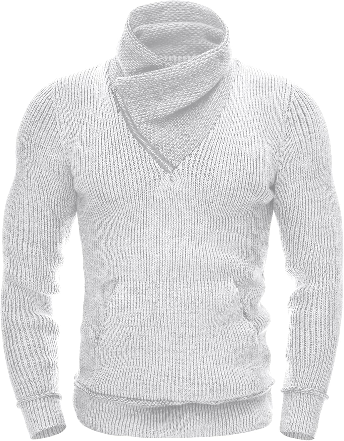 COOFANDY Men's Knitted Turtleneck Pullover Shawl Collar Sweaters Slim Fit High Neck Hoodies with Pockets - Image 2