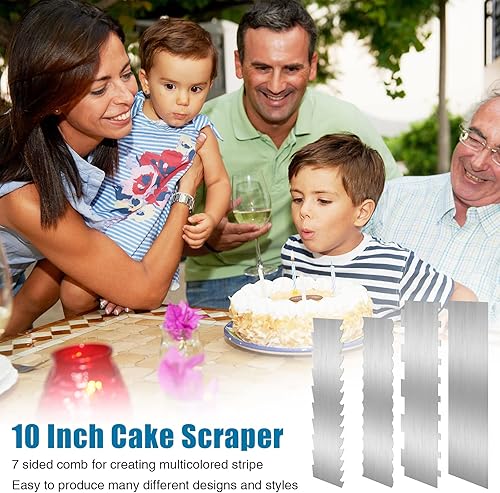 Miniatura 5 de FEROTED Rascador de pasteles de acero inoxidable de 10 pulgadas herramienta más suave de glaseado de doble cara peine decorativo de metal para