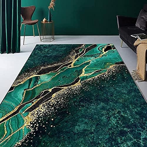 Nordic Light - Alfombra de lujo con textura de mármol verde esmeralda, alfombra decorativa abstracta retro negra dorada y dorada, alfombra fácil de disponible en Yaxa Peru