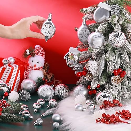 Miniatura 3 de Juego de 70 bolas de adorno para árbol de Navidad, bolas de adornos colgantes de Navidad con lazo para colgar para árbol de Navidad, vacaciones,